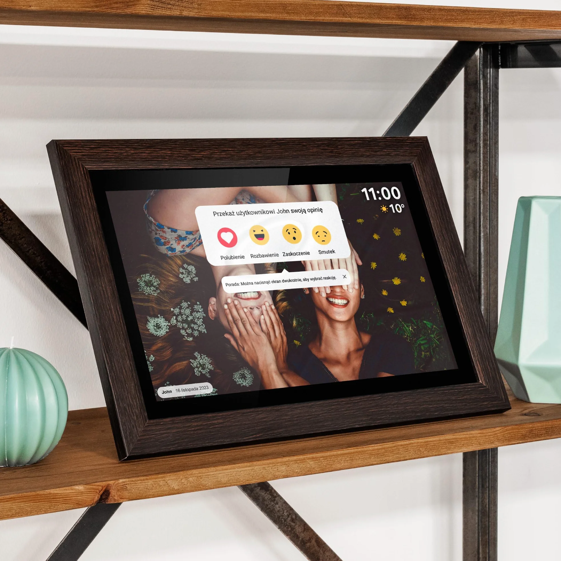 Krüger&Matz Cyfrowa Ramka na Zdjęcia FRAMEO 1280x800 px 10,1" Wi-Fi MicroSD Odtwarzanie Klipów Wideo Timer Pogoda Drewniana Ramka KM1102