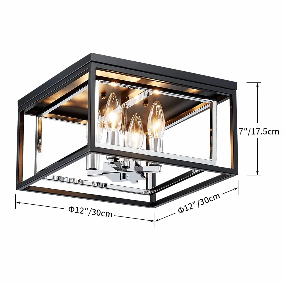 Nowoczesny żyrandol Saint Mossi 20046S Płaska konstrukcja równo sufitowa 3 x lampy E14 L30cm x B30cm x H17,5cm czarny matowy chrom wykończenie na metalowej ramie