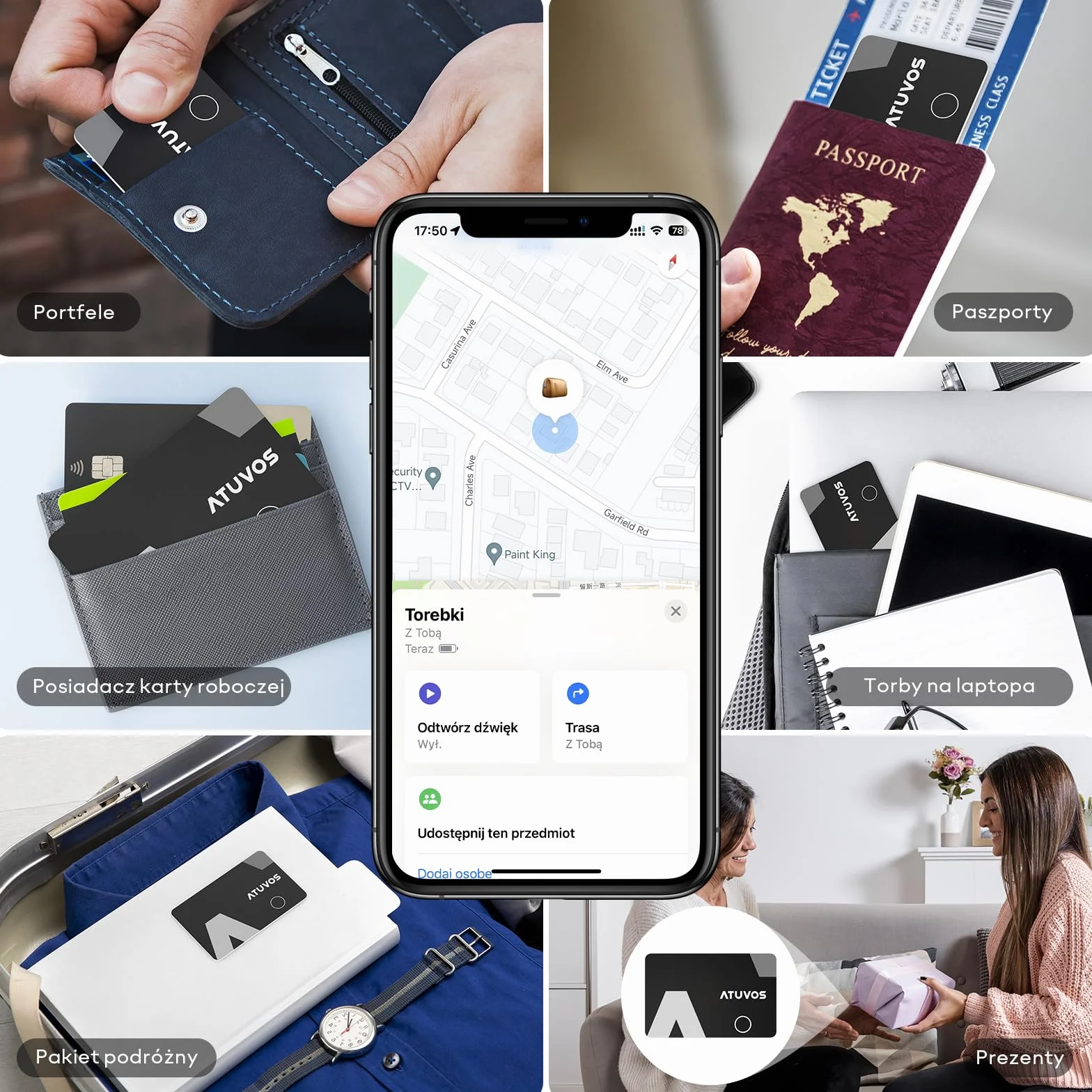 ATUVOS Wallet Tracker 1,6 mm Smart Bluetooth Tag Kompatybilny z Apple Znajdź Aplikacja iOS