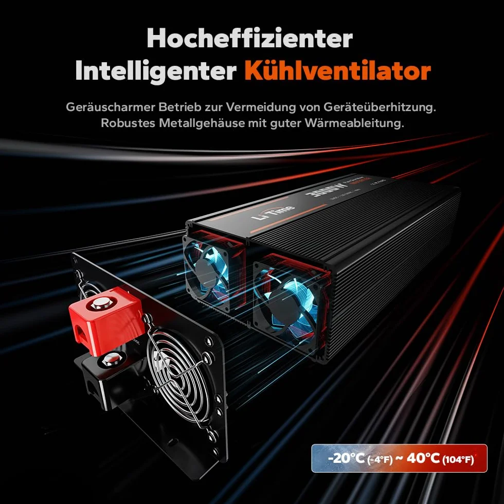 LiTime Falownik fali sinusoidalnej 3000 W 12 V DC na 230 V AC konwerter do kempingu