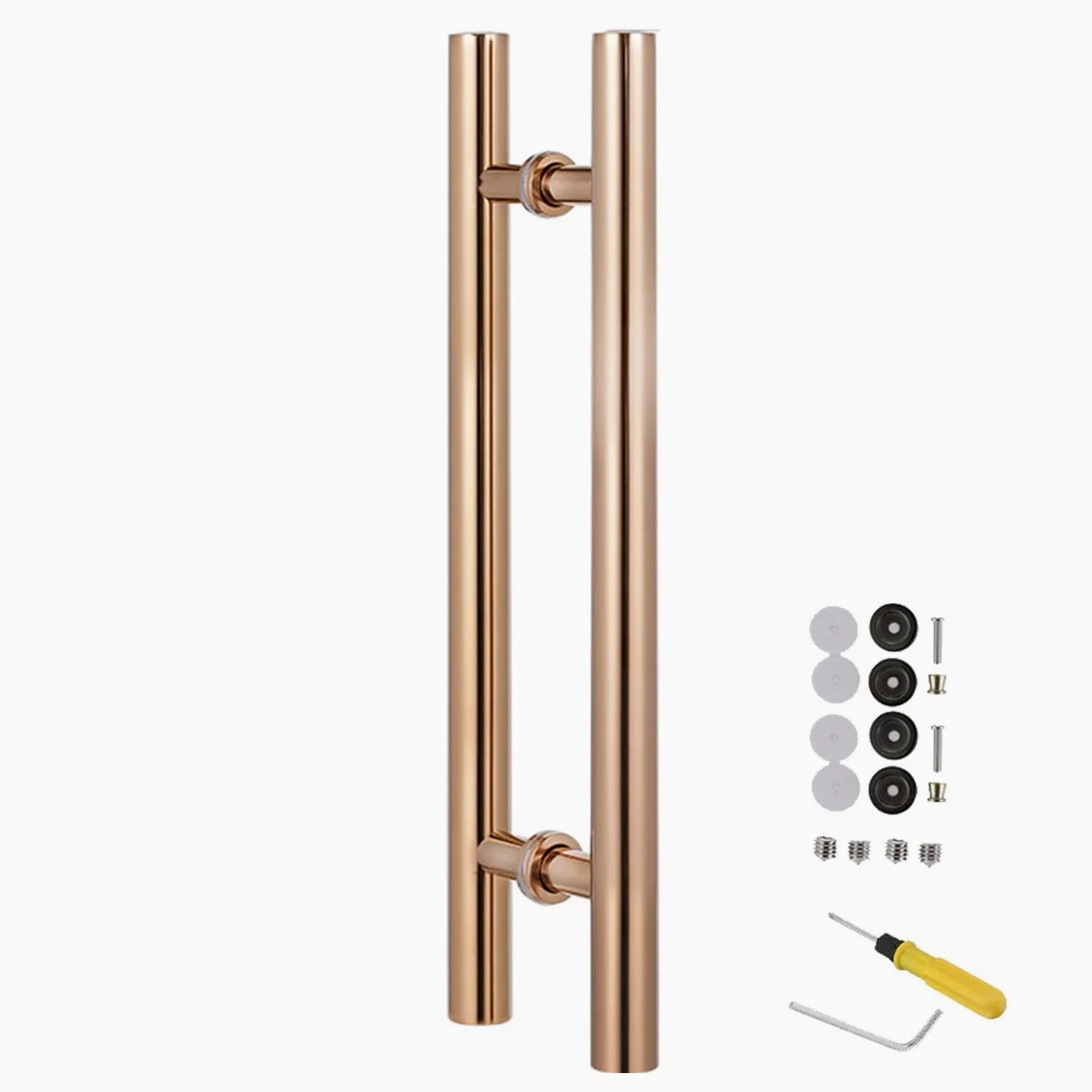 Zestaw klamek do drzwi stodołowych Premium – wytrzymałe metalowe okucia do drzwi drewniano-szklanych, 120 cm (47,2 cala), wykończenie w kolorze różowego złota, zawiera wszystkie okucia ułatw