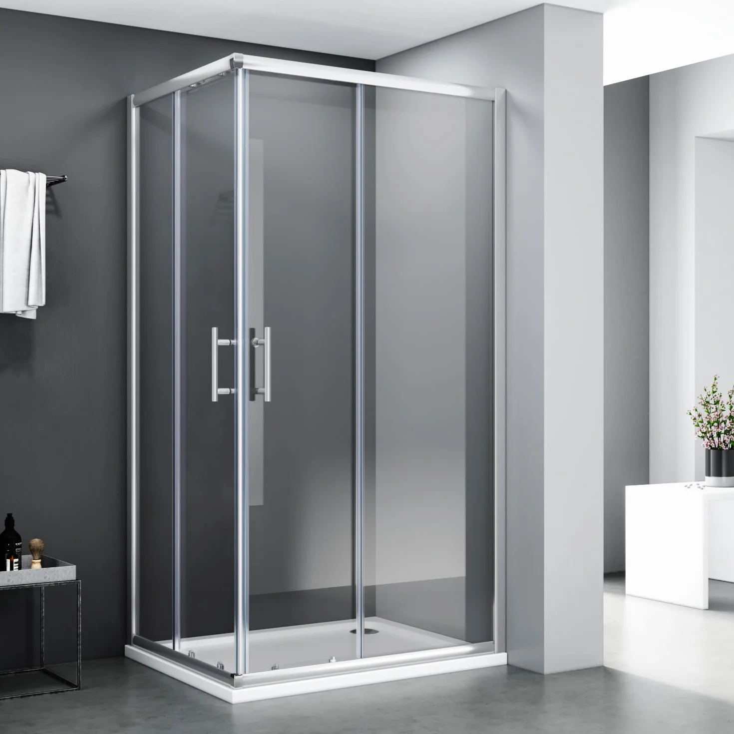 SONNI Nowe otwarcie 1000 x 700 mm kabina prysznicowa wejście narożne podwójne drzwi przesuwne z prawdziwego szkła ścianka prysznicowa