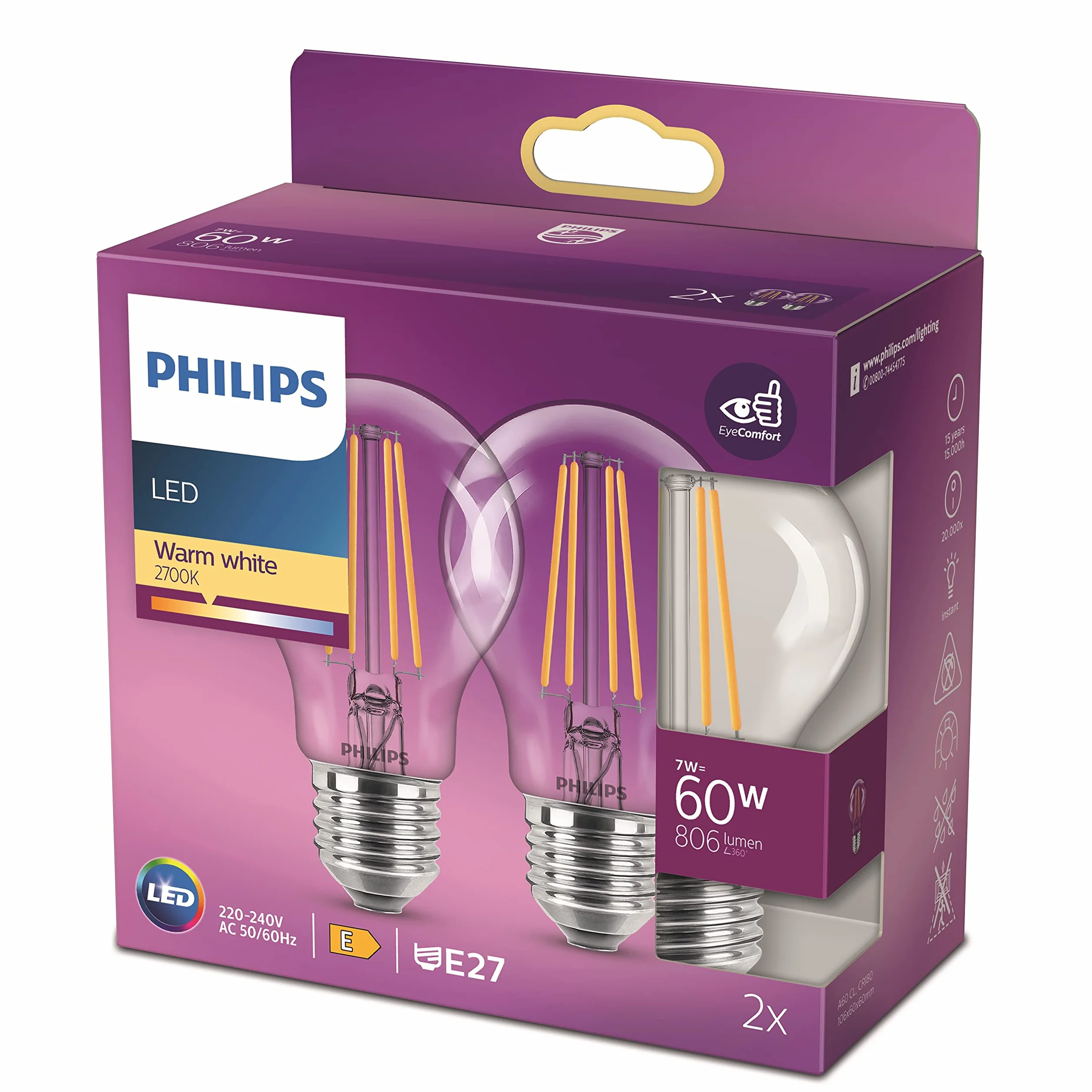 Philips LED Żarówka 7–60 W E27 Ciepła biel