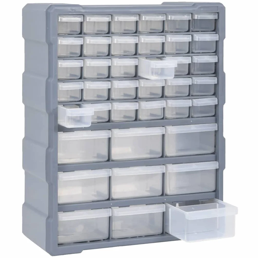 Wielofunkcyjny organizer do szuflad z 39 przezroczystymi szufladami 38 x 16 x 47 cm, skrzynka narzędziowa PP do warsztatu, garażu, porządne przechowywanie drobnych przedmiotów