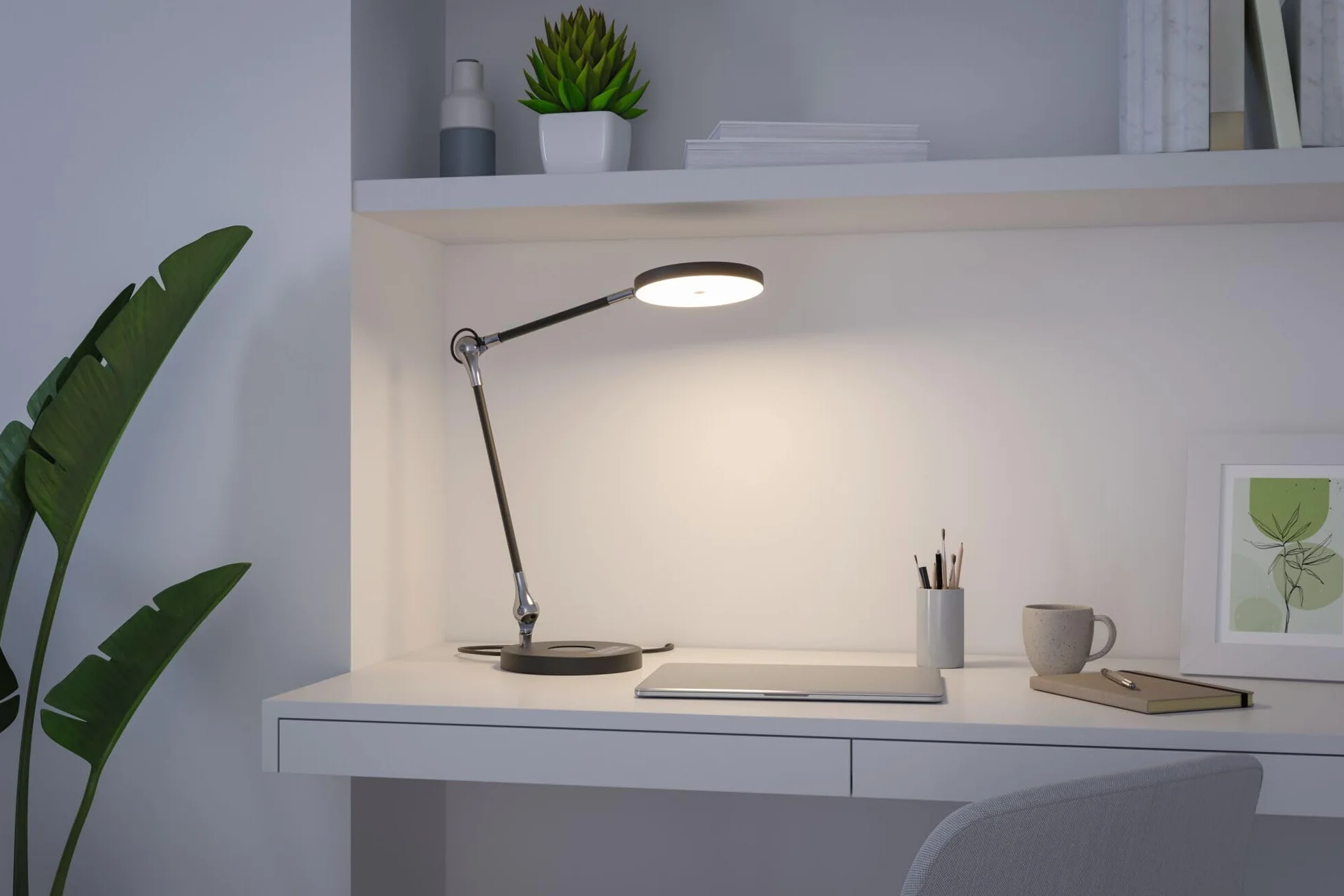 Paulmann 78910 LED oprawa na biurko Numis White Switch Qi funkcja ładowania w kompl. 1x11 W ściemniana czarna aluminium, tw. sztuczne 2700 - 6500 K
