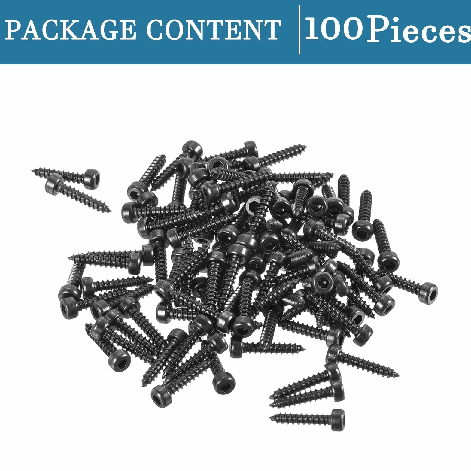 QUARKZMAN Wkręty samogwintujące 2 mm x 10 mm x 100 szt. pełny gwint, stal węglowa, sześciokątne, płaskie, wkręty samogwintujące, do mebli, łóżka, krzeseł [czarne]