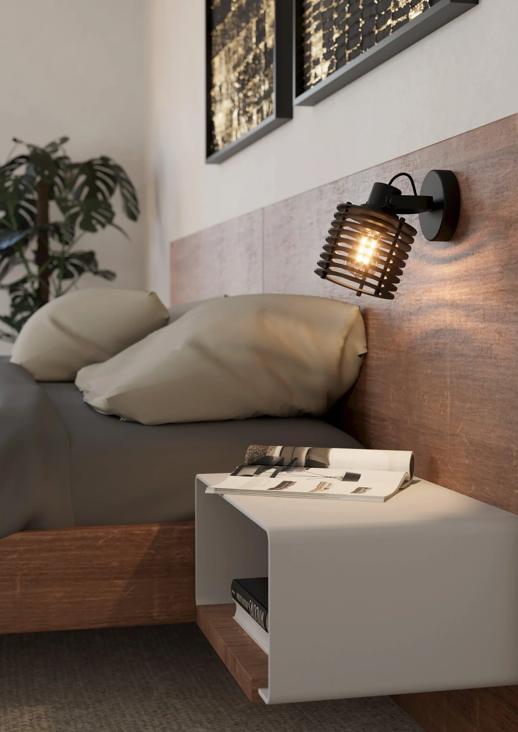 EGLO Lampa ścienna Segovia, kinkiet do wnętrz z regulowanym reflektorem | spot ścienny z metalu i drewna w kolorze czarnym, lampa ścienna do salonu i przedpokoju, oprawka E27