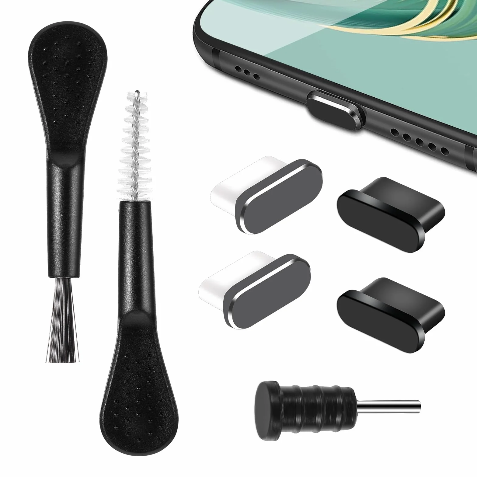Zestaw do czyszczenia portu ładowania telefonu 7-częściowy, wtyczki przeciwpyłowe USB C, osłona ochronna