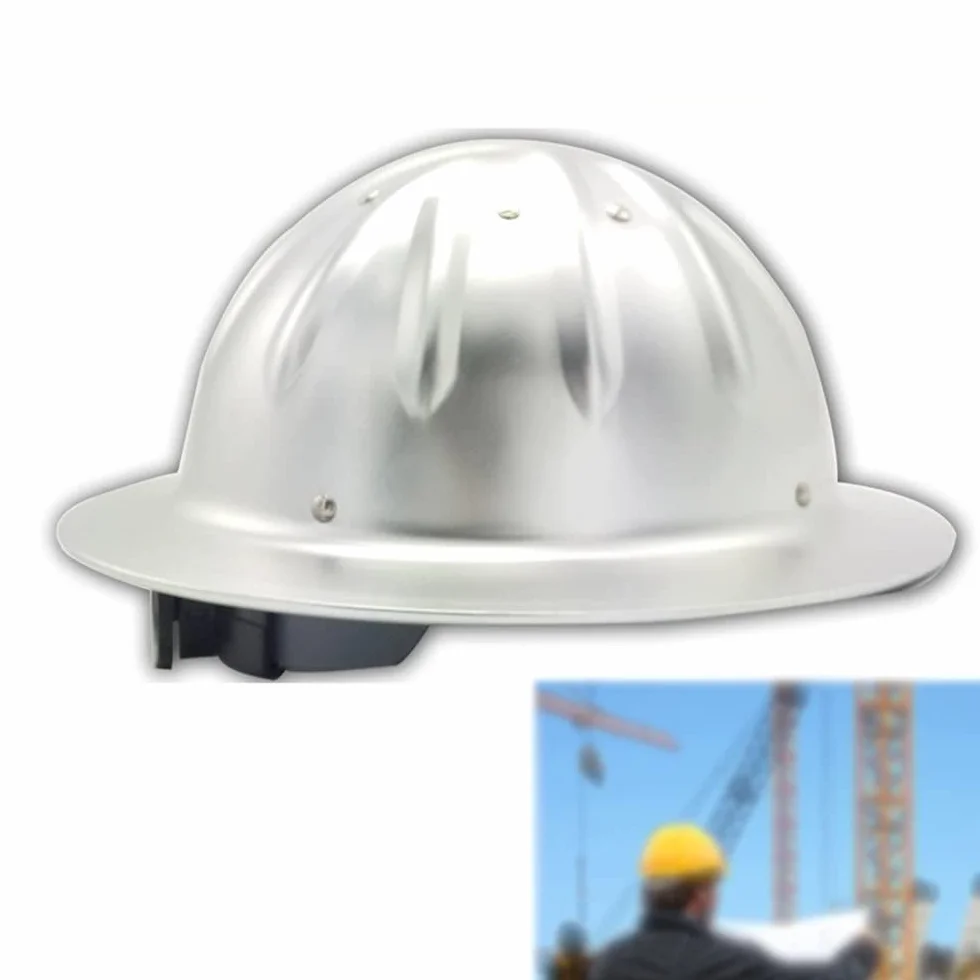 Kask ochronny, kask roboczy, aluminiowy, twardy, regulowany, kask budowlany z 4-punktowym pasem