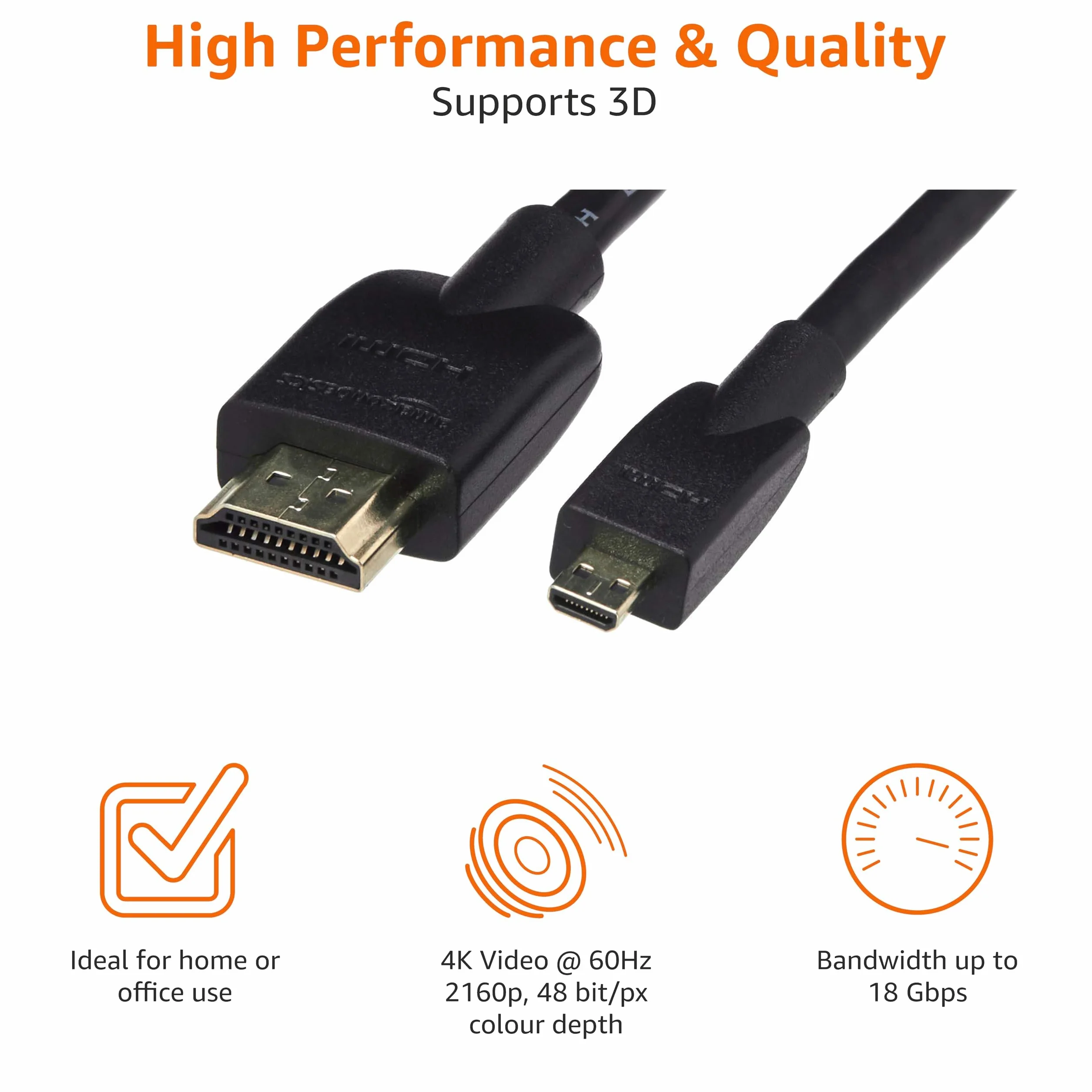 Amazon Basics Kabel micro HDMI HDMI 18 Gb/s 4K@60 Hz 1,8 m czarny