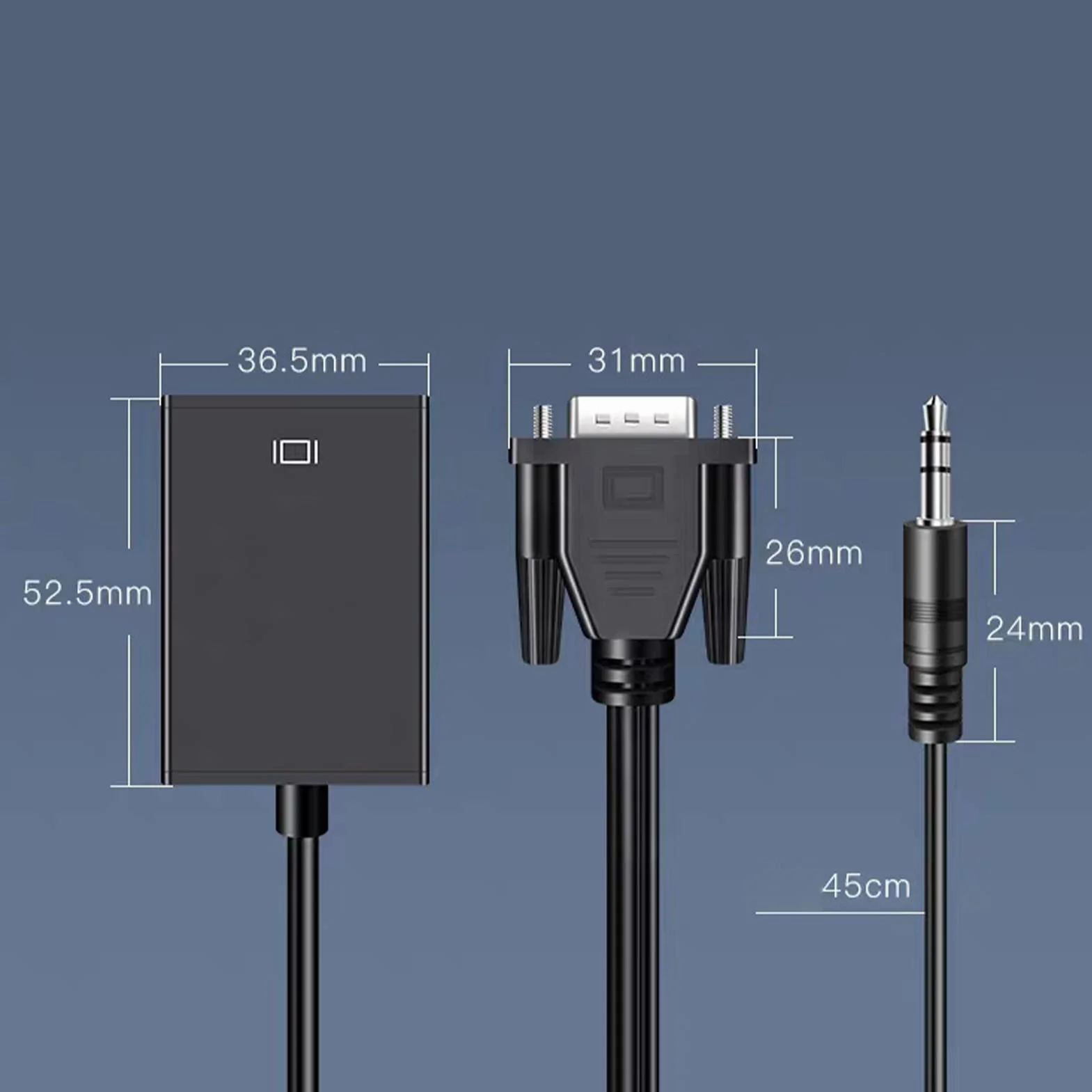 Konwerter VGA na HDMI 1080p Full HD, Adapter VGA USB z Kablem Dźwiękowym 3,5 mm do Monitora PC TV