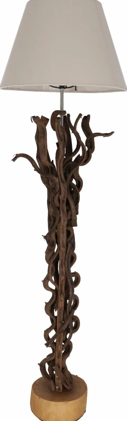 Lampa stojąca wykonana ręcznie z naturalnego materiału, drewna, bawełny, model Jade 100 | Unikalna lampa z drewna dryfującego, ciepłe światło, nastrojowa atmosfera, idealna do relaksu, unikat