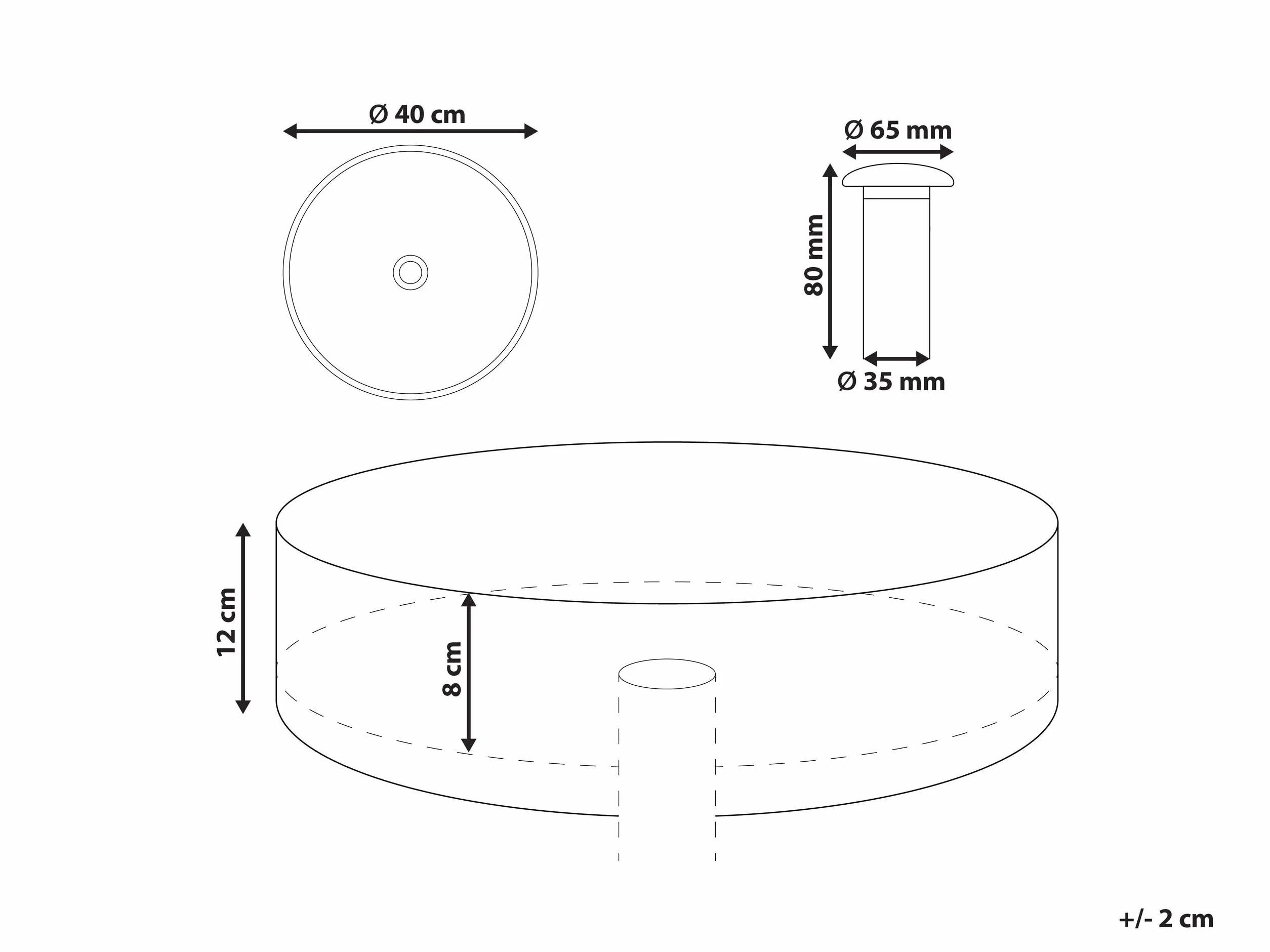 Umywalka łazienkowa nablatowa ceramiczna matowa okrągła 40 cm biała efekt marmuru Manis