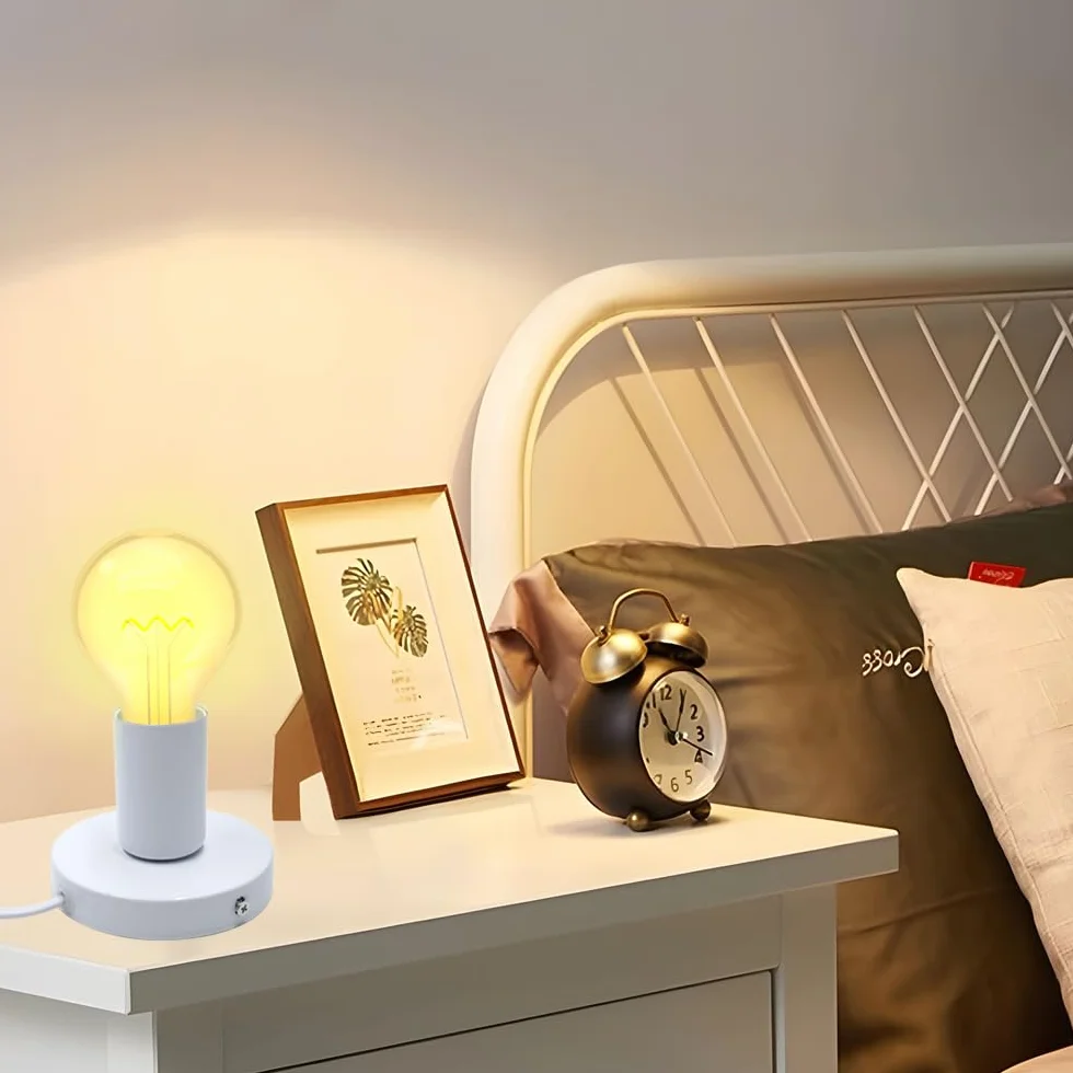 Lampa stołowa w stylu vintage, E27, oprawa lampy biurkowej, z przełącznikiem kablowym, oprawka E27, biała, z kablem sieciowym 1,8 m, pierścień śrubowy, przełącznik do zawieszenia lampy, 2