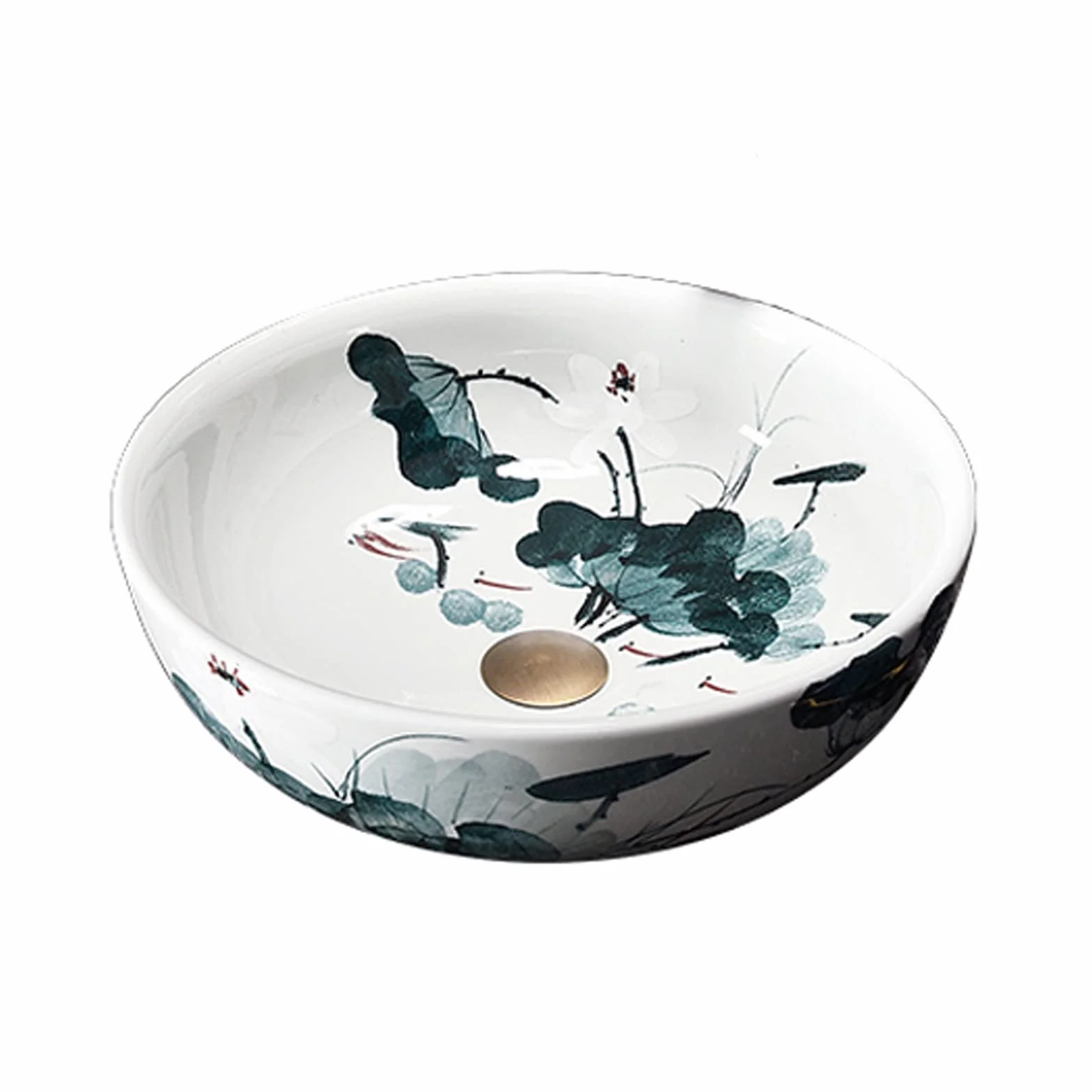 Umywalki Łazienkowe Nablatowe, Ceramiczne, Umywalki Łazienkowe Nablatowe, Okrągłe, Porcelanowe, W Kolorze Niebieskim I Białym, Umywalki Nablatowe Z Motywem Lotosu, Umywalki Ła