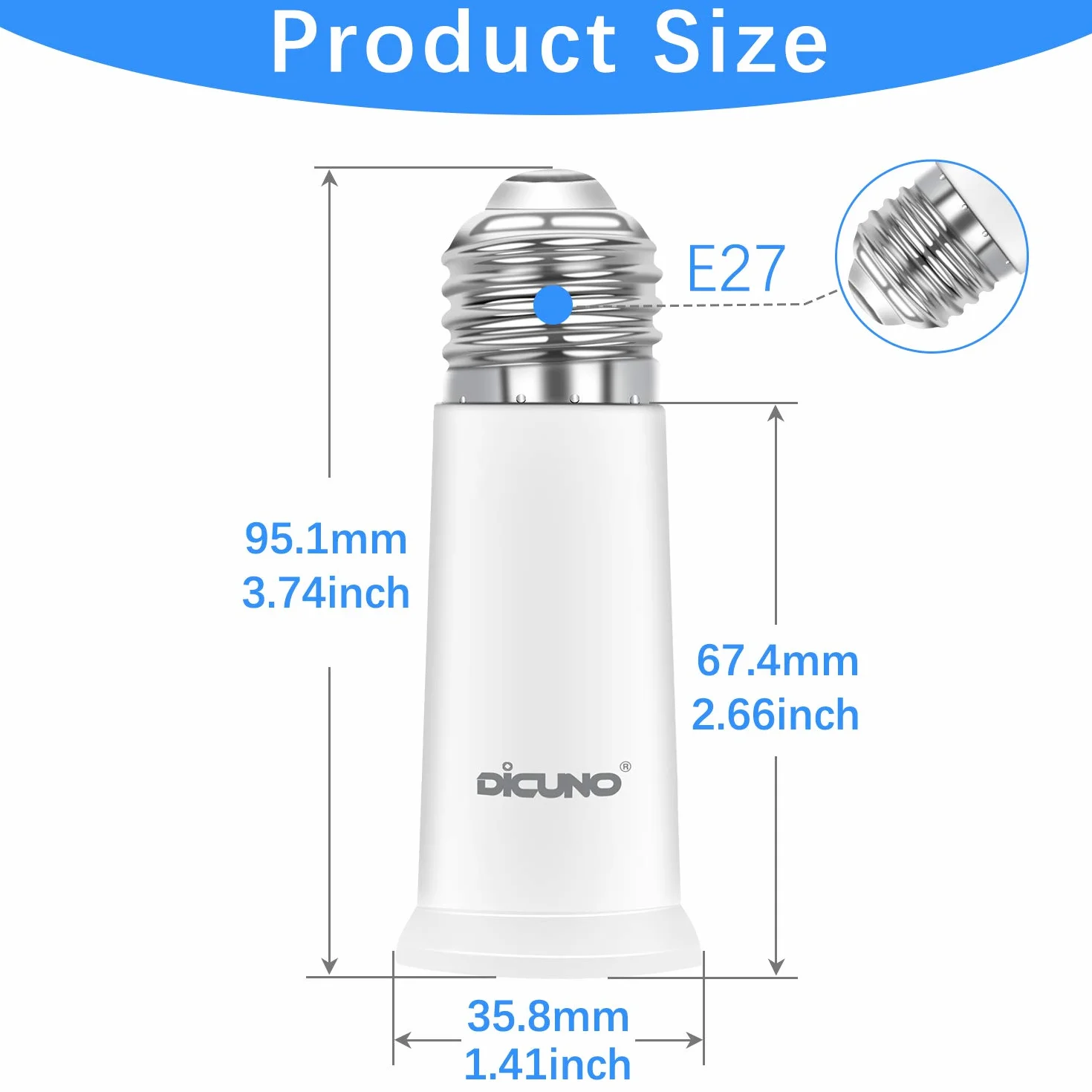 DiCUNO E27 Adapter podstawowy 6,5 cm przedłużacz, E27 Standardowy przedłużacz gniazda lampy, przedłużacz żarówki, adapter do uchwytu lampy, opakowanie 6 szt