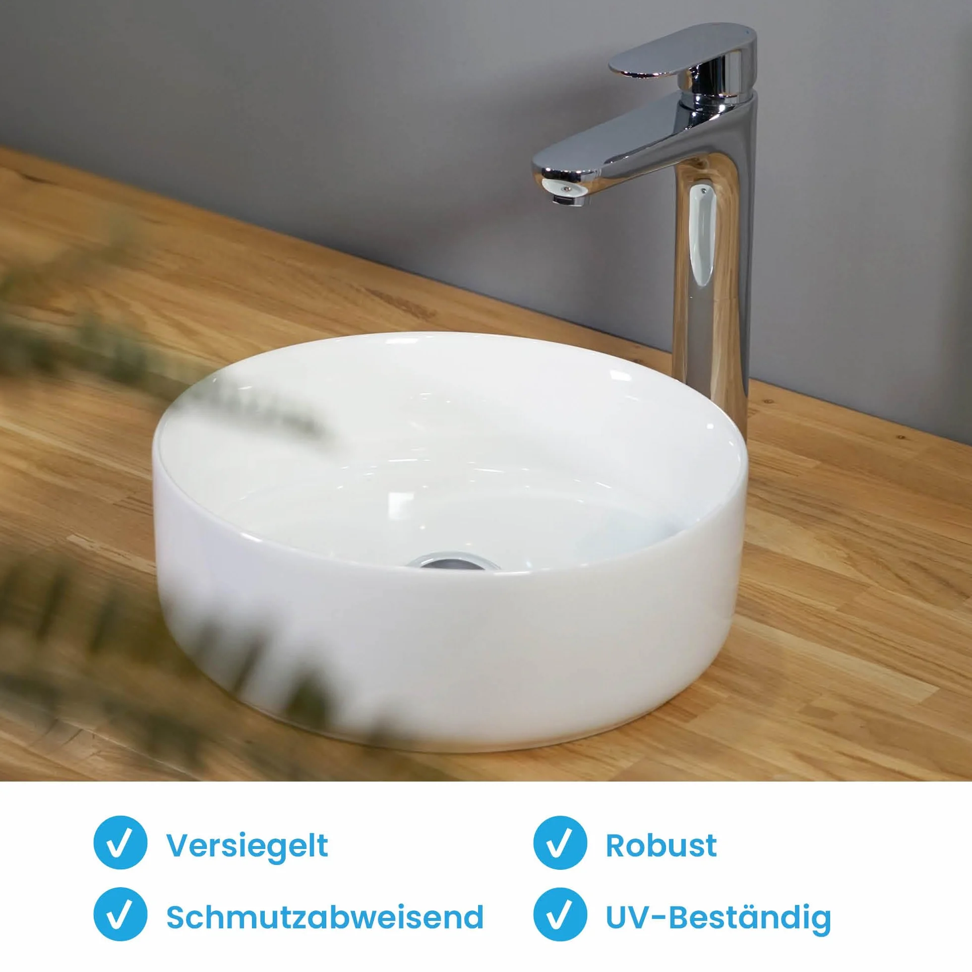 Bächlein Umywalka Nablatowa Tamula (Okrągła) - Ceramiczna Ø 31,5 cm - Nowoczesne Wzornictwo do Łazienki i WC - Wysokiej Jakości w Kolorze Białym