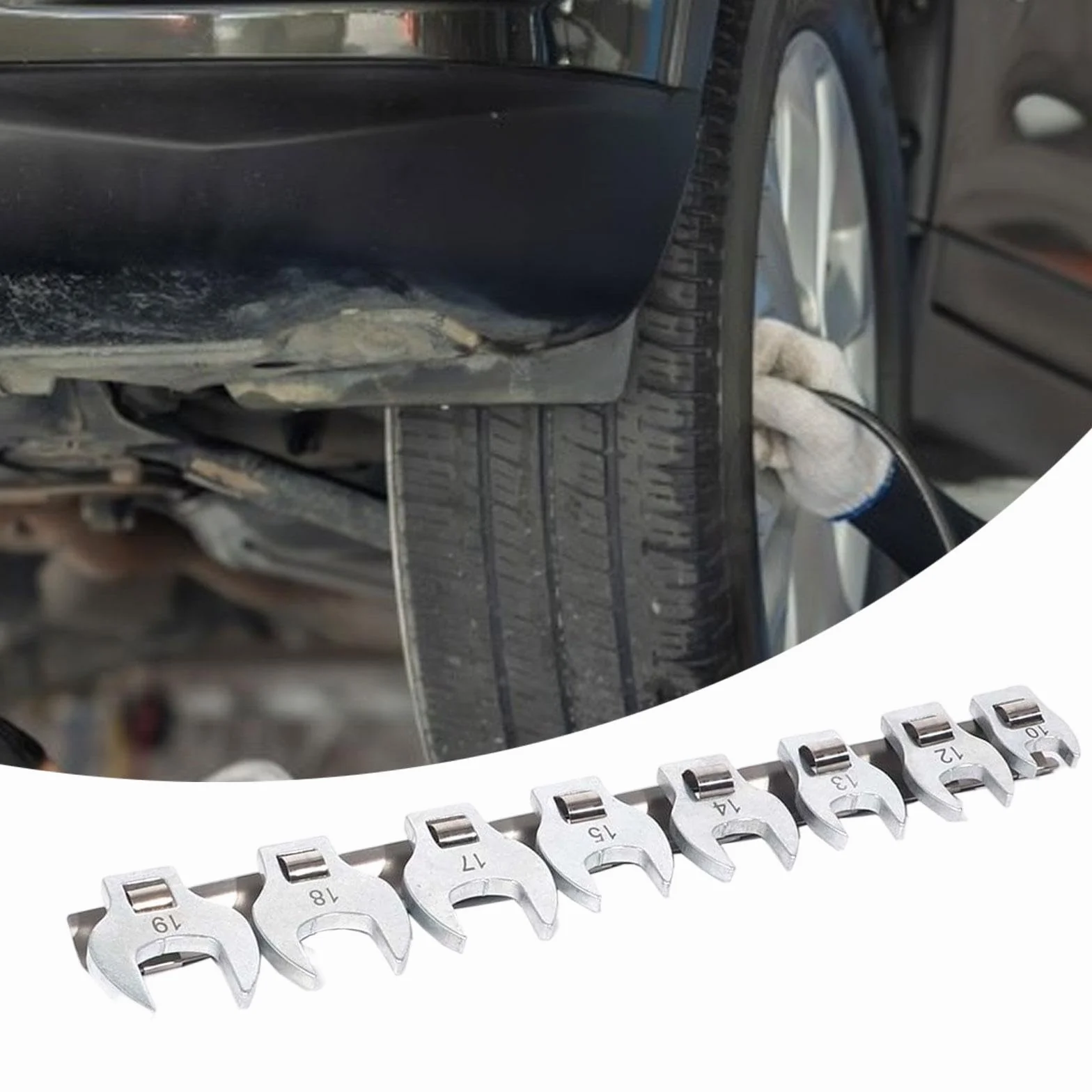 Zestaw kluczy nasadowych Crowfoot 3/8 cala z organizerem na klipsy Przenośne praktyczne narzędzia dla mechaników Zestaw kluczy płaskich, 8 rozmiarów