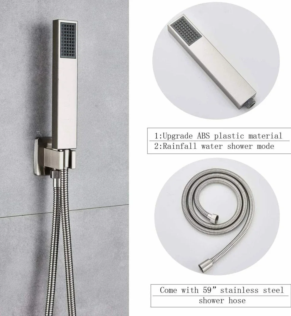 Zestaw prysznicowy ze szczotkowanego niklu z deszczownicą LED, zestaw 20 cm (10 cali)