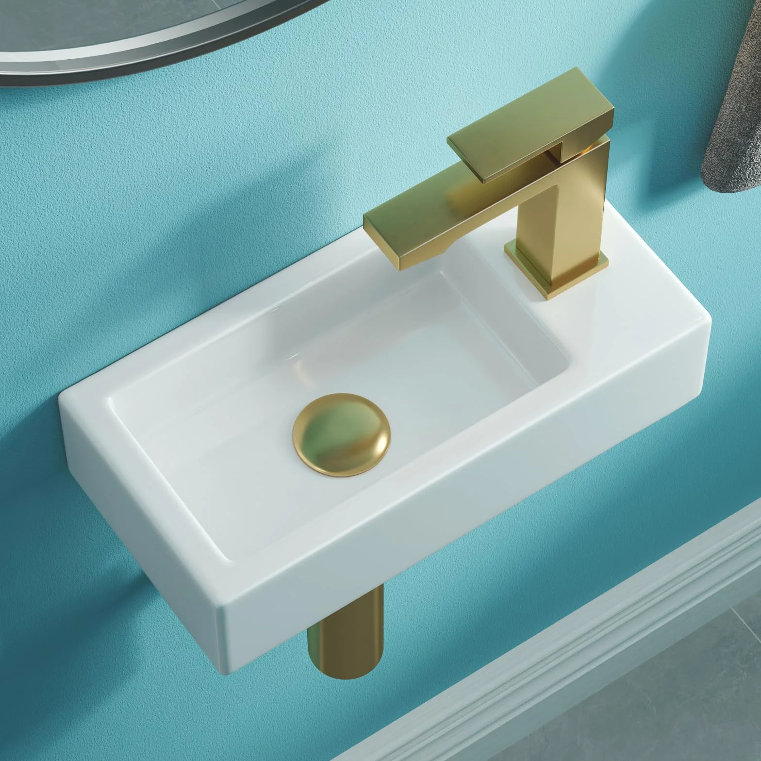 Mini umywalka, mała umywalka, WC dla gości, otwór na kran po prawej stronie | Umywalka wisząca łazienkowa umywalka ceramiczna, umywalka do rąk umywalka nablatowa biała, 37 x 18,5 x 9 cm