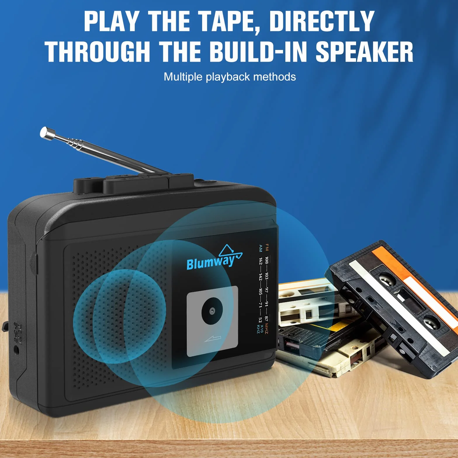 BlumWay Bluetooth przenośny odtwarzacz kasetowy retro AM/FM stereo z głośnikiem