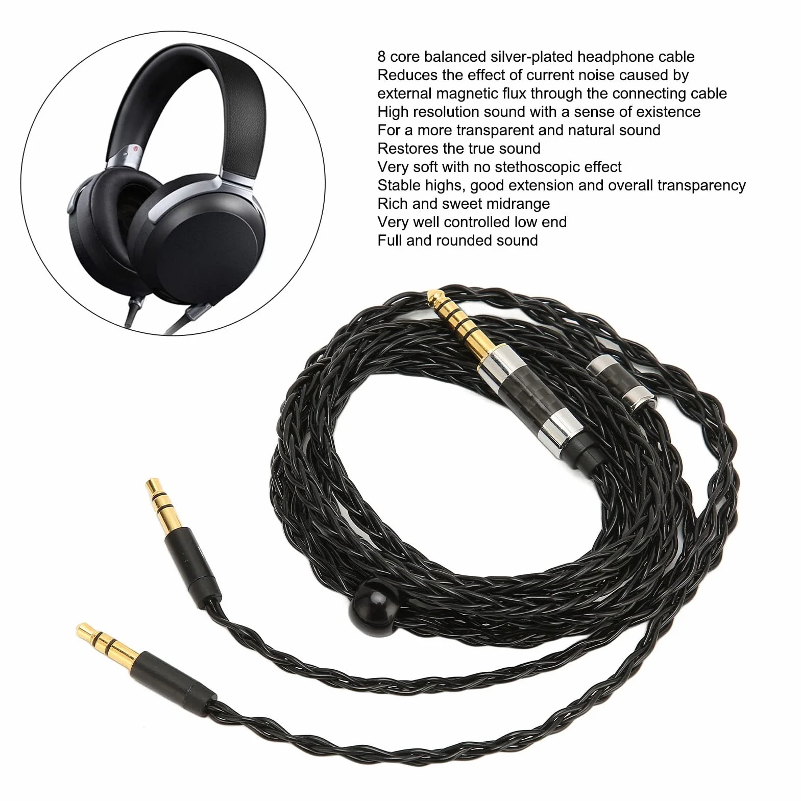 Kabel Audio 8-żyłowy Zbalansowany 4,4 mm do Podwójnego 3,5 mm Posrebrzany 1,2 m do MDR Z7 Z1R Beyerdynamic T1 T5