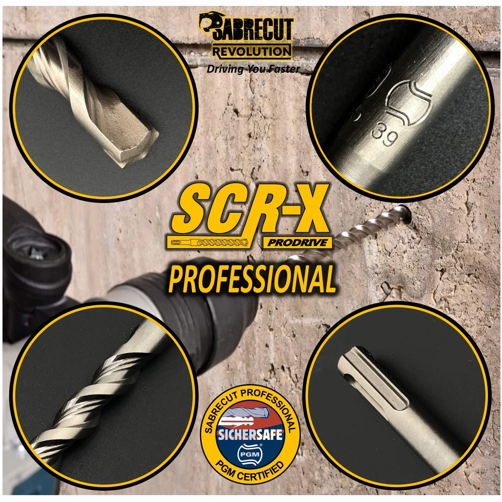 SabreCut 10pcs SDSE8_10 8mm x 460mm Wiertła cegła SDS Plus PGM | Końcówka węglikowa PGM i wzmocniony rdzeń CrV wiercą kamień, beton i cegłę z długą żywotnością