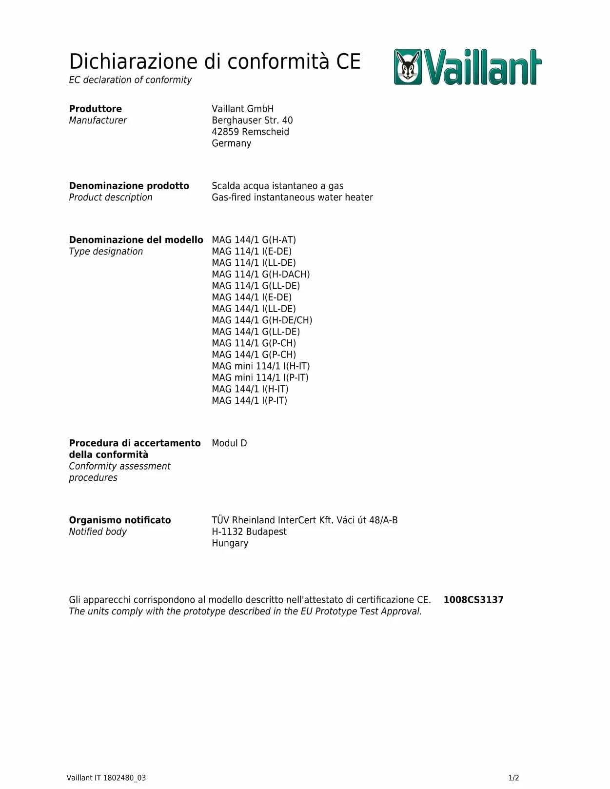 Vaillant Atmomag Mini Podgrzewacz Przepływowy, Srebrny/Biały, 11L