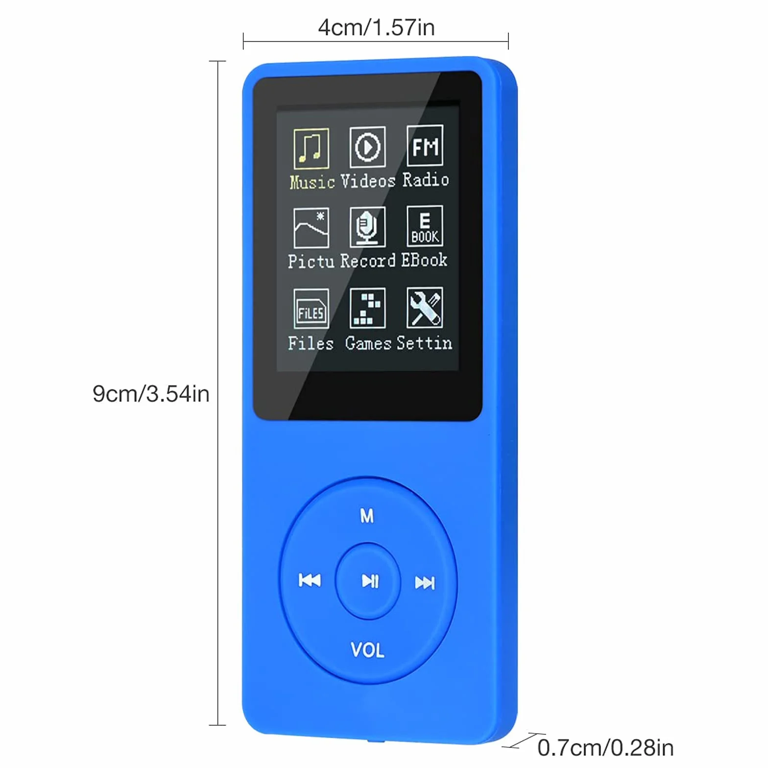 Lychee Cyfrowy odtwarzacz muzyki, odtwarzacz MP3/MP4, aktualizacja 8 GB przenośny odtwarzacz muzyki bez stratnego dźwięku z muzyką/wideo/nagrywaniem głosu/radiem FM/czytnik e-booków, obsługuje do 64 GB (niebieski)