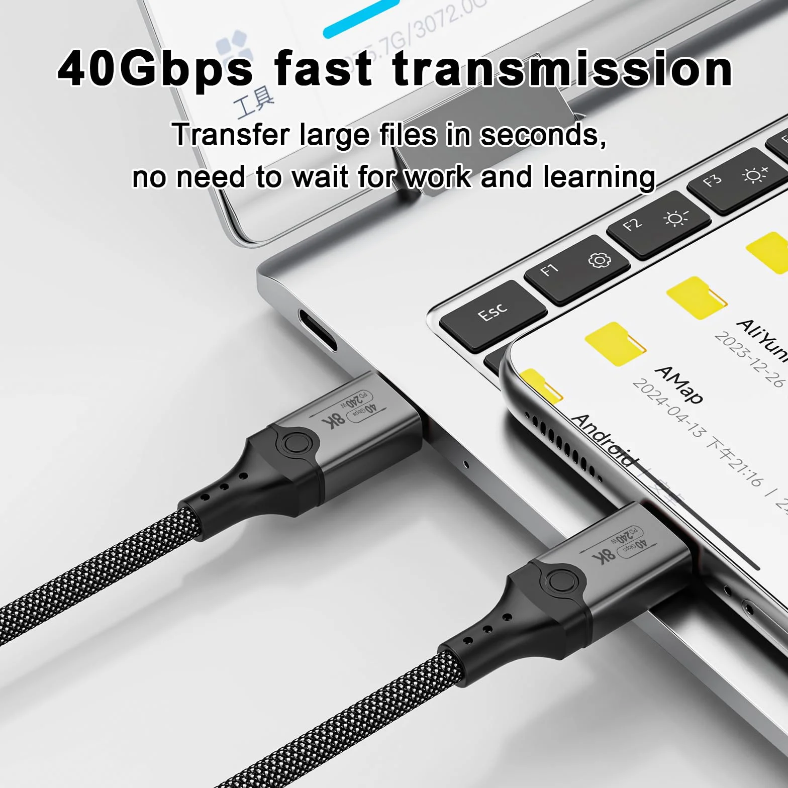 Kabel USB4 z kablem Thunderbolt 4 1 m, 40 Gbps, USB C, PD 3.1 240 W USB-C na USB-C, 8K60Hz 4K120Hz HDR, kabel wideo do iPhone 16 15 MacBook, stacja dokująca, SSD, monitor, koncentrator
