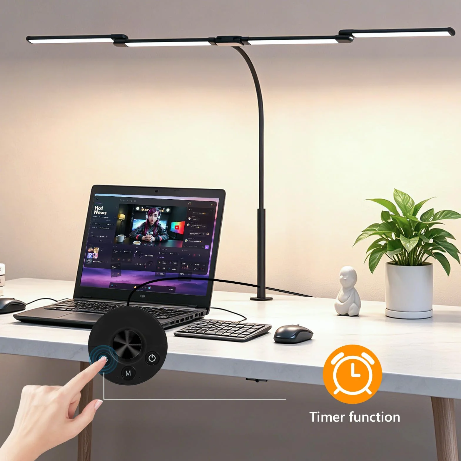Comely Lampa biurkowa LED z możliwością ściemniania 24 W, 120 cm, 2750 lm, 4 biurka LED z 5 temperaturami światła, lampa biurkowa z 10 ustawieniami jasności, lampa biurkowa z zaciskiem, czarna
