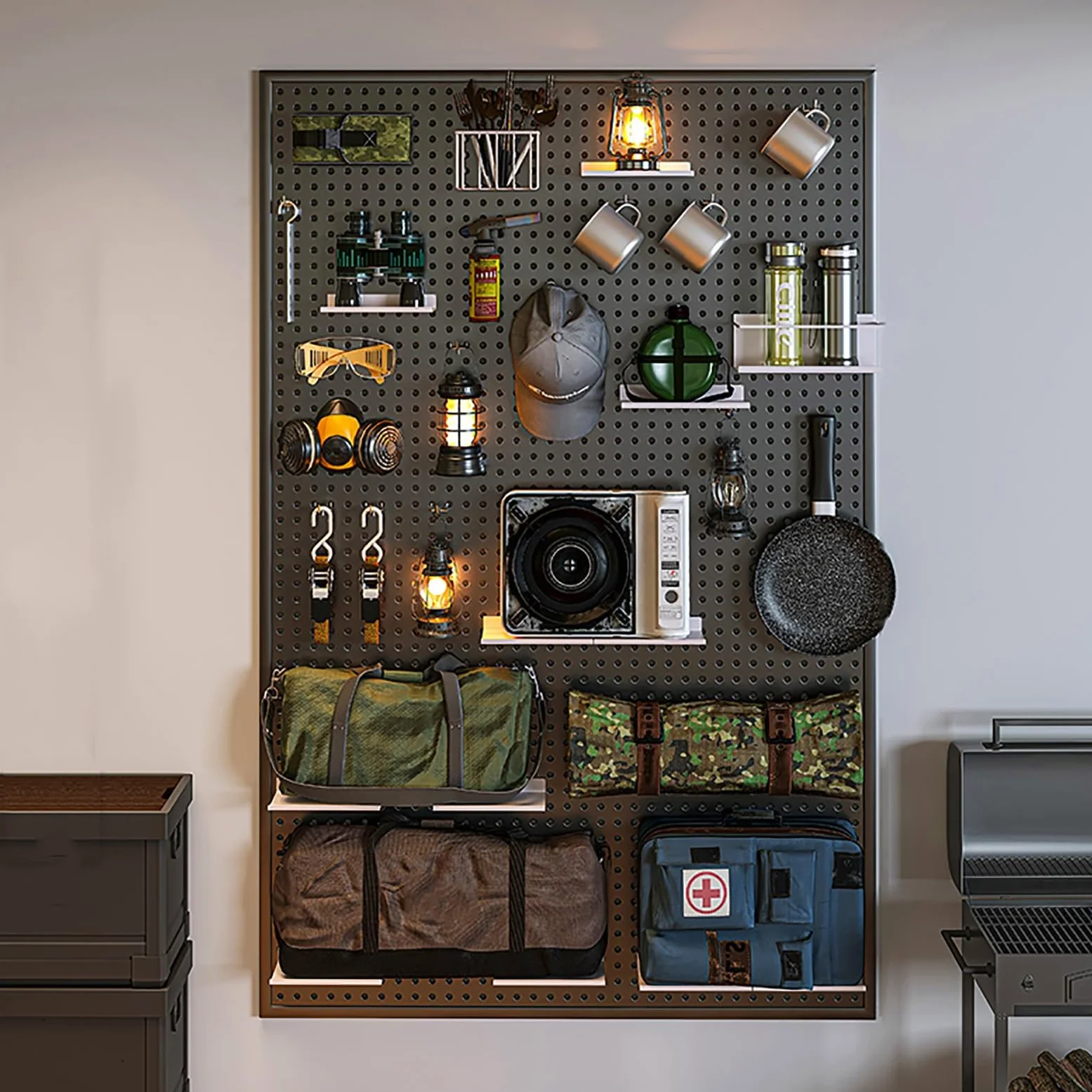 Metalowy Organizer na Tablicę Pegową, Zestaw Tablic Perforowanych, Tablica Biurowa, Tablica Perforowana na Biurko, Organizer Narzędzi do Tablicy Perforowanej w Garażu(Black,100x40cm/39x16in)