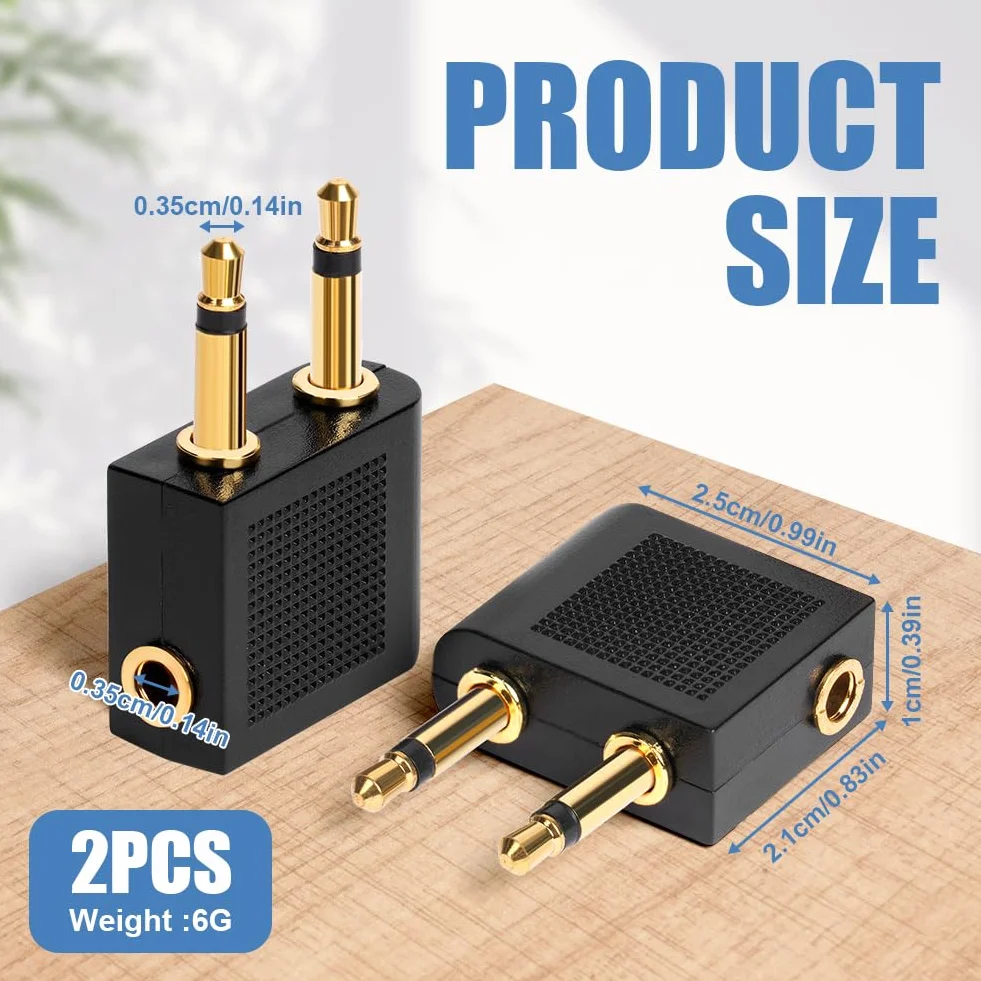 Adaptery do słuchawek lotniczych AXFEE 2 sztuki pozłacane 3,5 mm