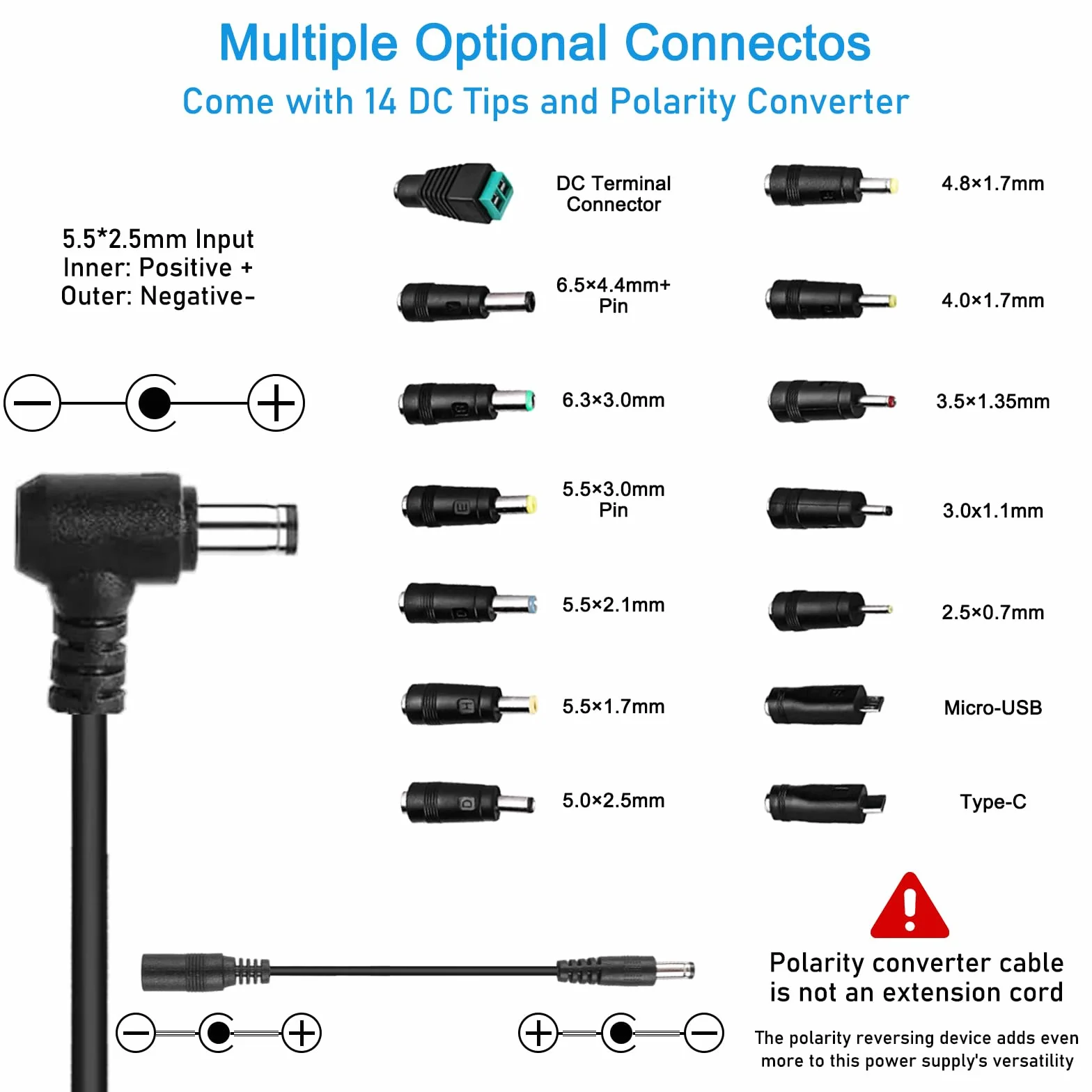 Uniwersalny zasilacz sieciowy 5A 120W regulowany 3V-24V 100V-240V AC na DC z wskaźnikiem LED 14 wtyczkami