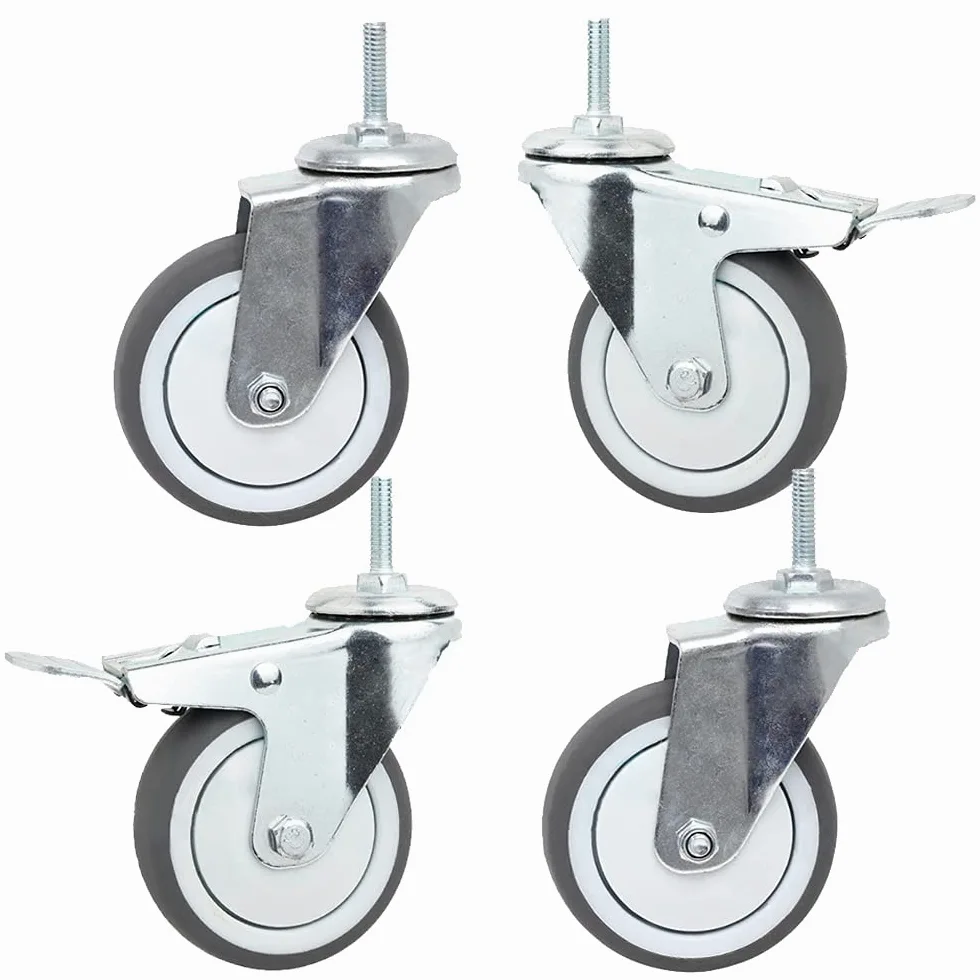 Wytrzymałe kółka obrotowe 75 mm, zestaw 4 sztuk, z hamulcem, M8x25, gumowe kółka do wózków meblowych, nośność 130 kg, idealne dla płynnej mobilności i stabilności
