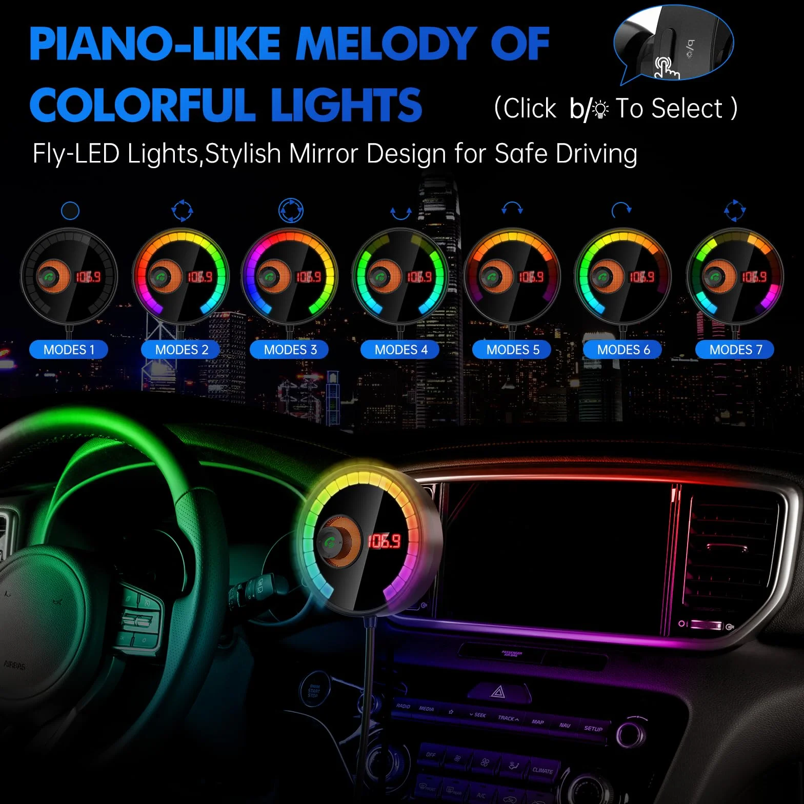 Samochodowy adapter Bluetooth 5.4 FM Nadajnik LED Radio Odtwarzacz Muzyczny Głośnomówiący czarny