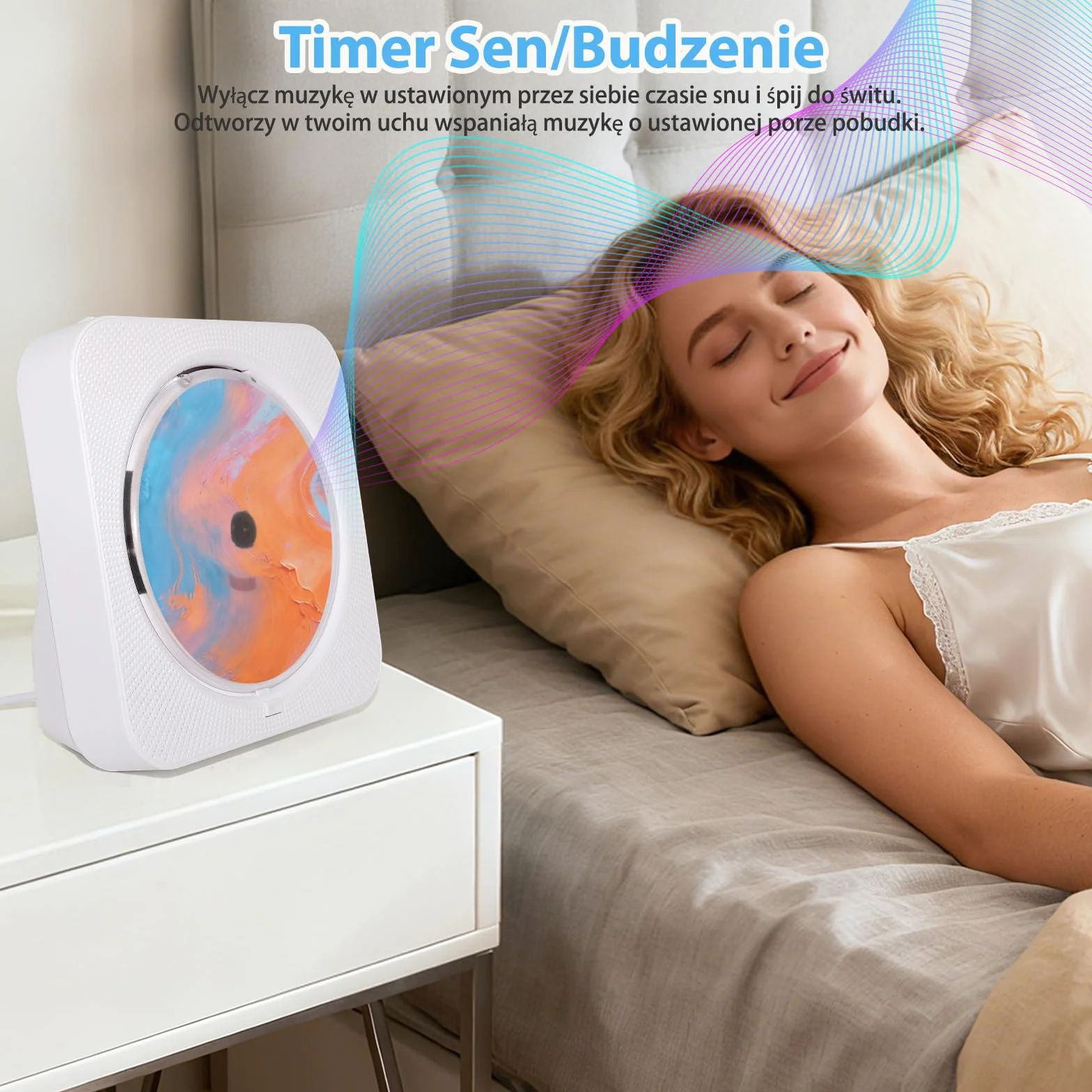 Przenośny Odtwarzacz CD Bluetooth 5.1 z Głośnikiem HiFi, Radio FM, Wyświetlacz LCD, AUX, USB, Zdalne Sterowanie (Biały)