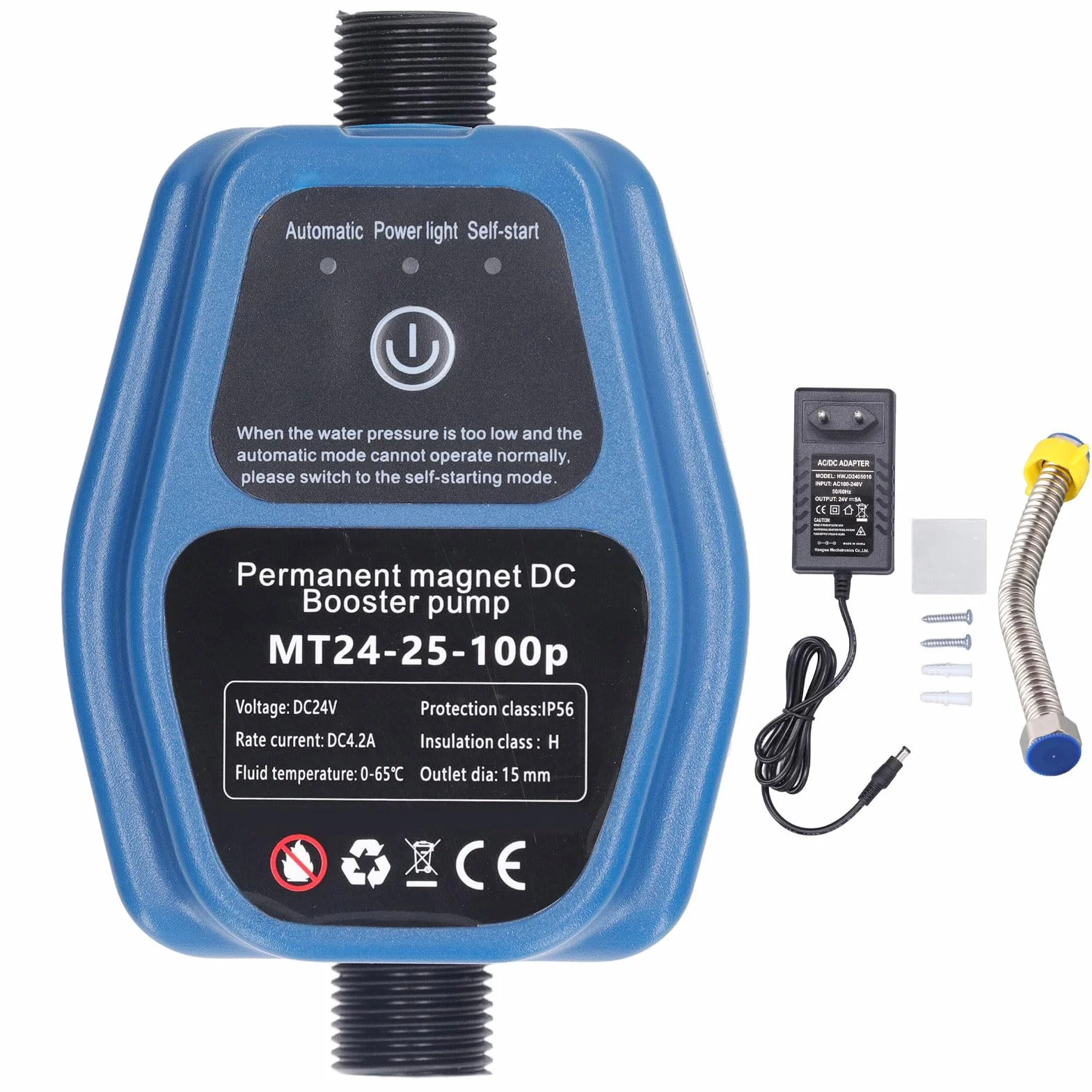 Pompa Zwiększająca Ciśnienie Wody, 100 W 24 V 25 L IP56 Inteligentny Czujnik Automatyczna Pompa Wspomagająca Prysznic 100 V 240 V do Użytku Domowego z cichą pracą (wtyczka UE)