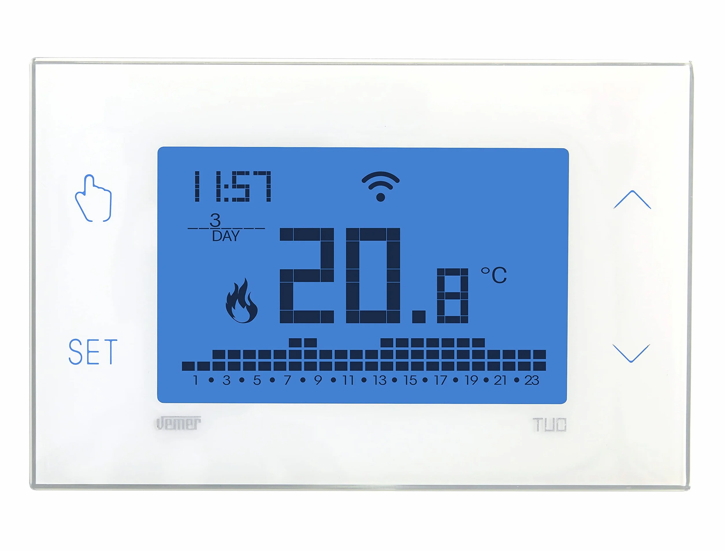 VEMER VE788600 TWÓJ BATERIA WIFI - Programowalny inteligentny termostat WiFi do kotła, kompatybilny z Alexa i Google Home, zarządzany za pomocą aplikacji do zdalnego sterowania, biały