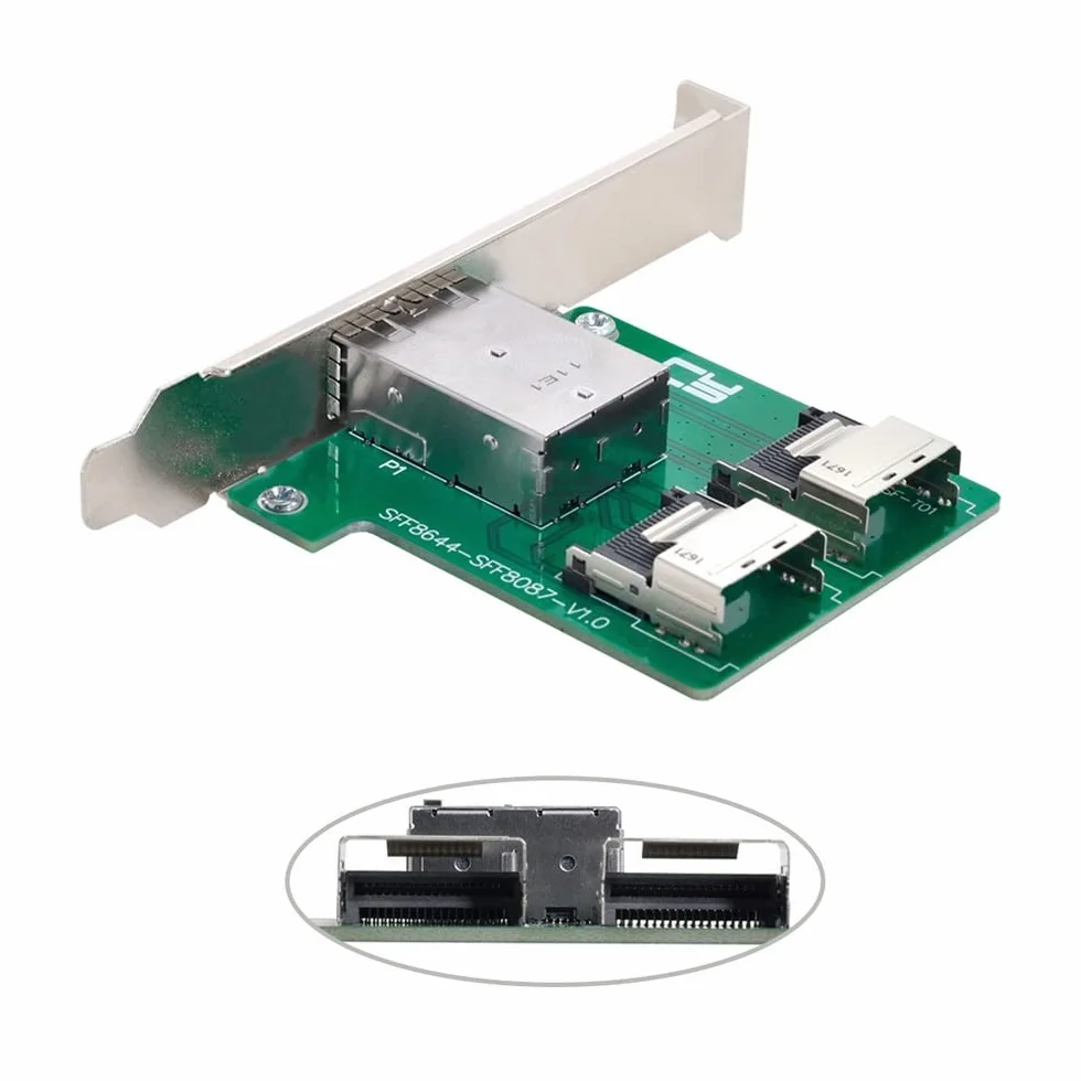 Adapter PCBA Mini SAS HD SFF-8644 do SFF-8087 żeński podwójne porty niskoprofilowy wspornik