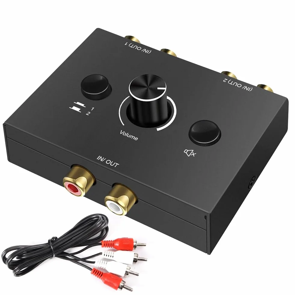Optyczny przełącznik audio RCA Stereo Audio Switch 2 w 1 wyjściem, analogowy z kontrolą głośności i kablem RCA