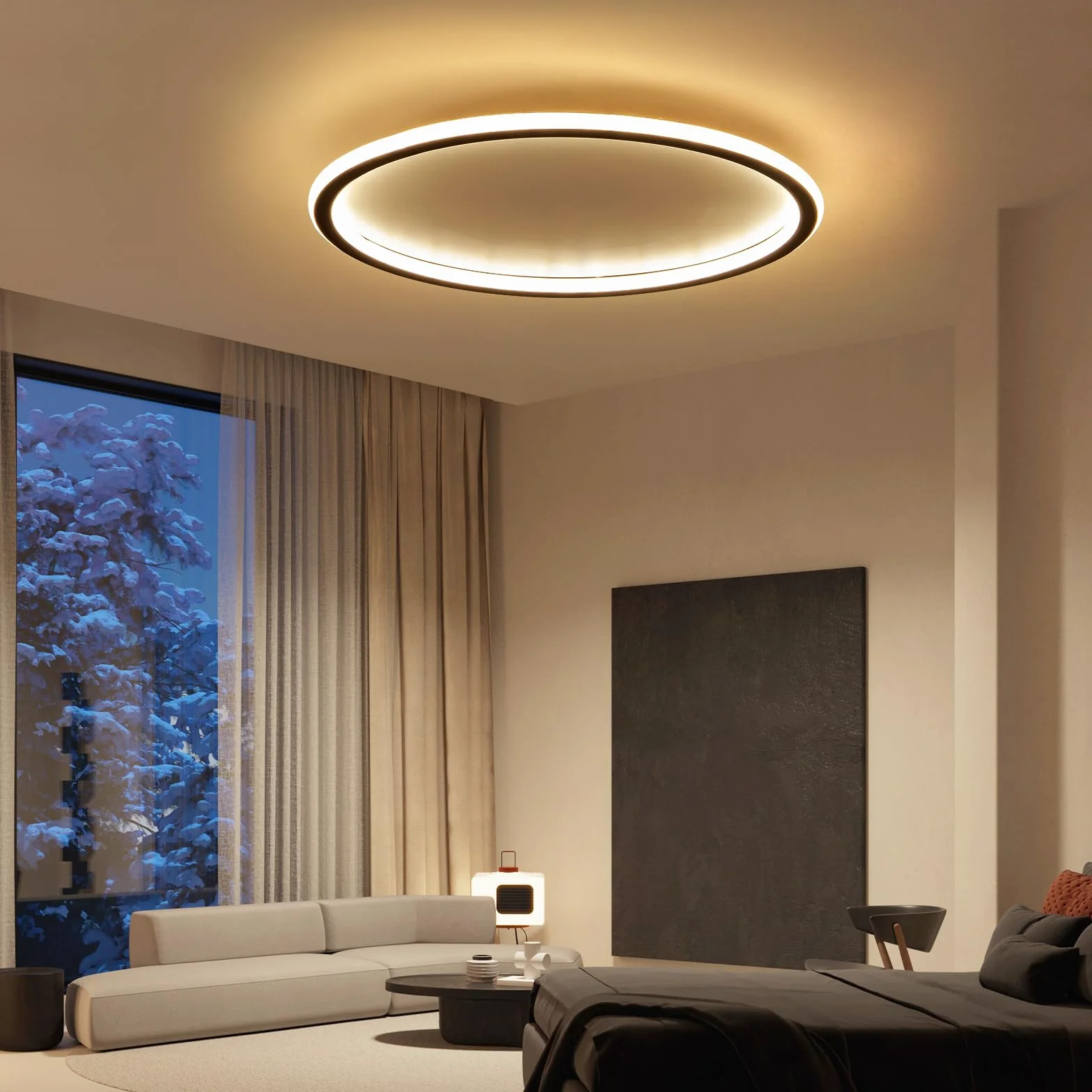 Mikeru Lampa sufitowa 3000 K, 40 cm, okrągła, lampa sufitowa LED, ciepła biel, bez pilota zdalnego sterowania, do salonu, korytarza, sypialni