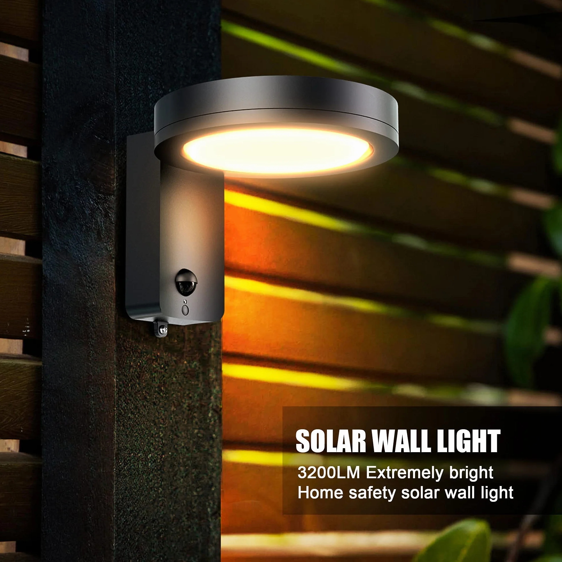 3200LM Lampa solarna LED do ściany, oświetlenie zewnętrzne, regulowany kąt, czujnik ruchu PIR, wodoodporny IP65, strażnik nocny, łatwy do zamontowania na drzwiach domu, w ogrodzie, na