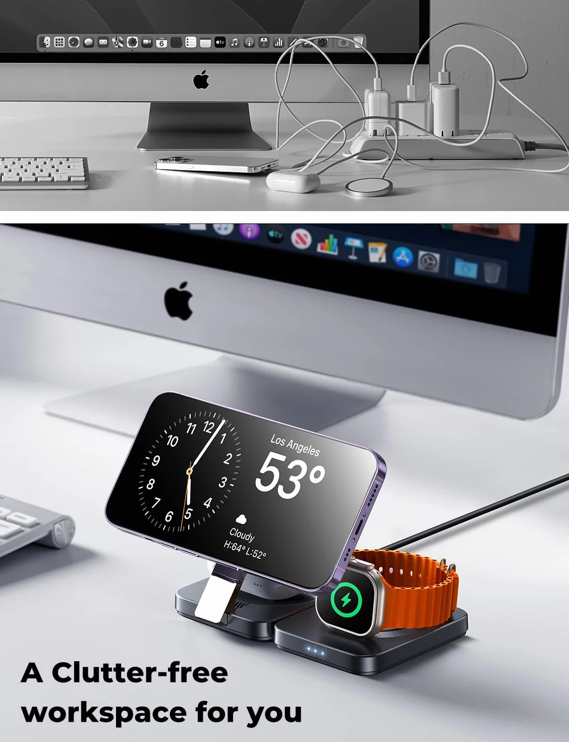 LISEN 3 w 1 Stacja ładowania Apple Watch iPhone Bezprzewodowa MagSafe Ładowarka indukcyjna do iPhone 17 16 15 14 13 12