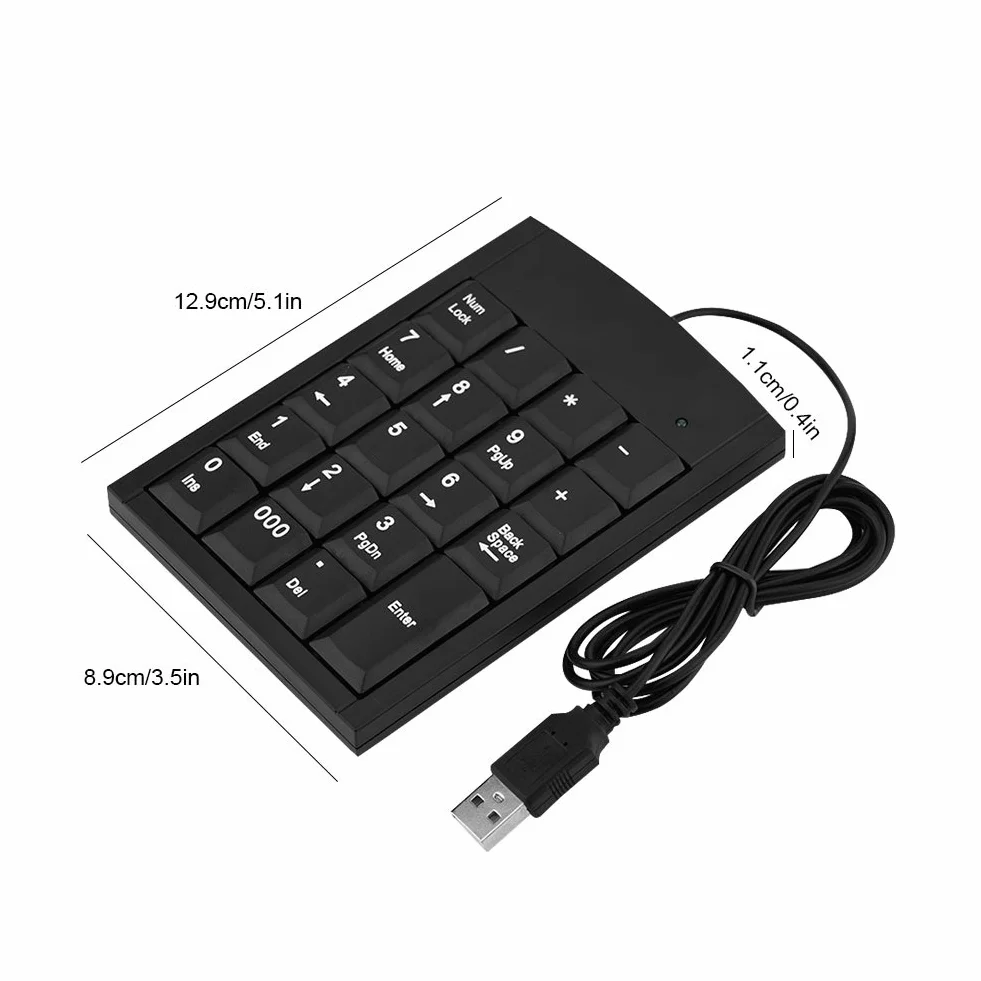Klawiatura numeryczna, Richer-R Przenośny Slim Mini USB 19 klawiszy Klawiatura numeryczna, Ergonomiczna klawiatura numeryczna Klawiatura do laptopa Komputer stacjonarny Czarny