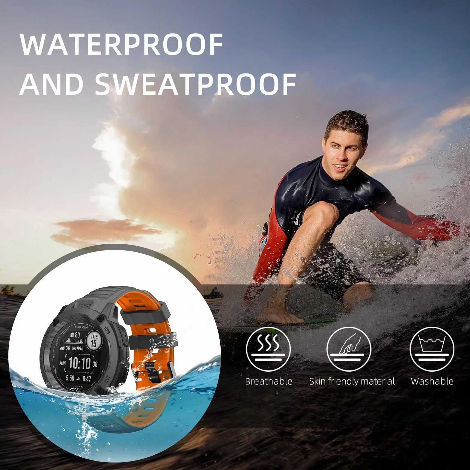 Sportowa silikonowa bransoletka kompatybilna z Garmin Instinct 2X Solar, pasek zapasowy do zegarka, kompatybilny z Garmin Instinct 2X Solar