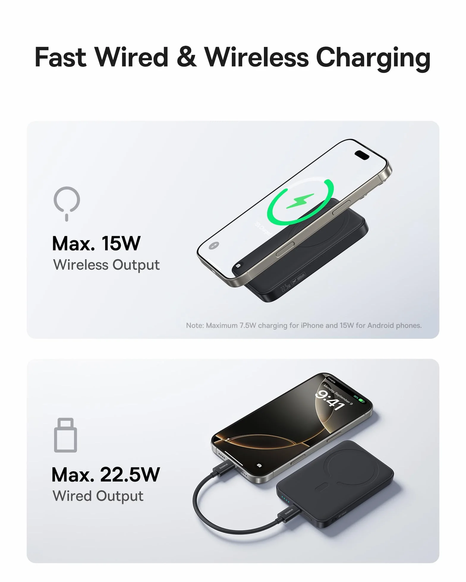 Baseus Enerfill MagSafe Powerbank 10 000 mAh, 22,5 W, magnetyczny powerbank, USB C, bezprzewodowy zewnętrzny powerbank, kompatybilny z iPhone 16/15/14/13/12/Pro/Pro Max, czarny