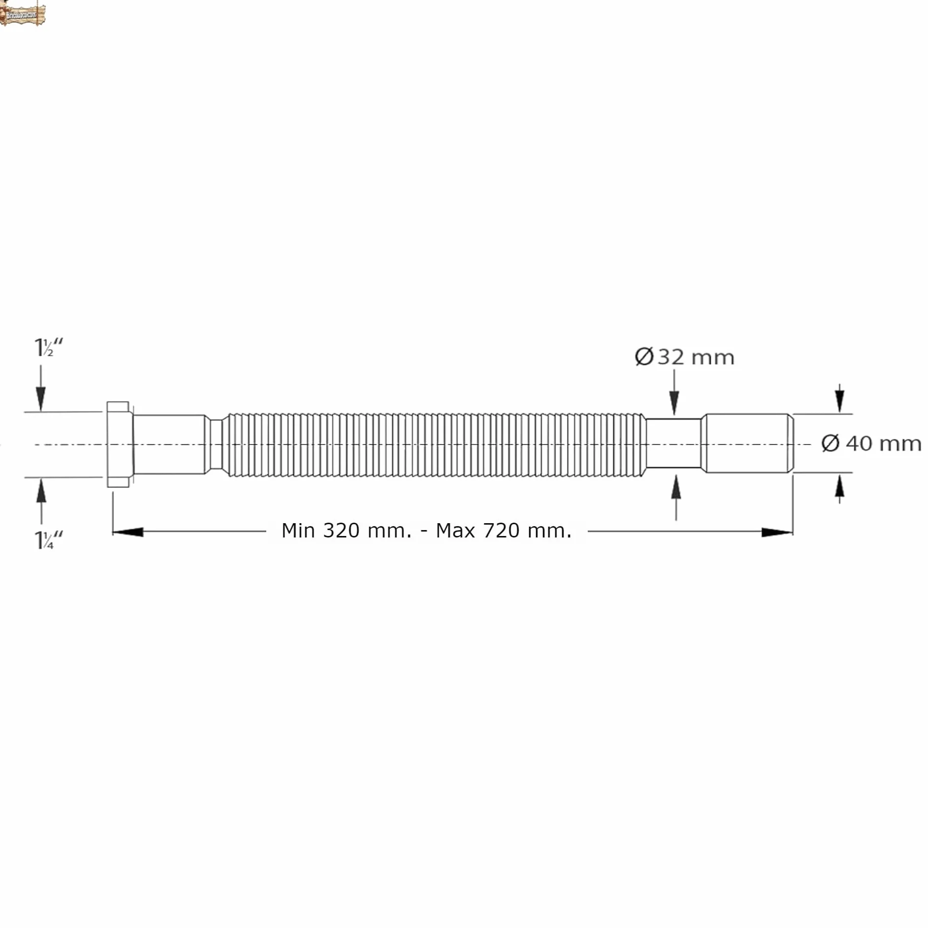 BricoLoco.com Elastyczny i rozszerzalny syfon spustowy. UNIWERSALNY 1-1/4" lub 1-1/2" i wyjście 32 lub 40 mm. Do umywalki, zlewu, bidetu, łazienki lub kuchni. Biały wąż spustowy. (3)