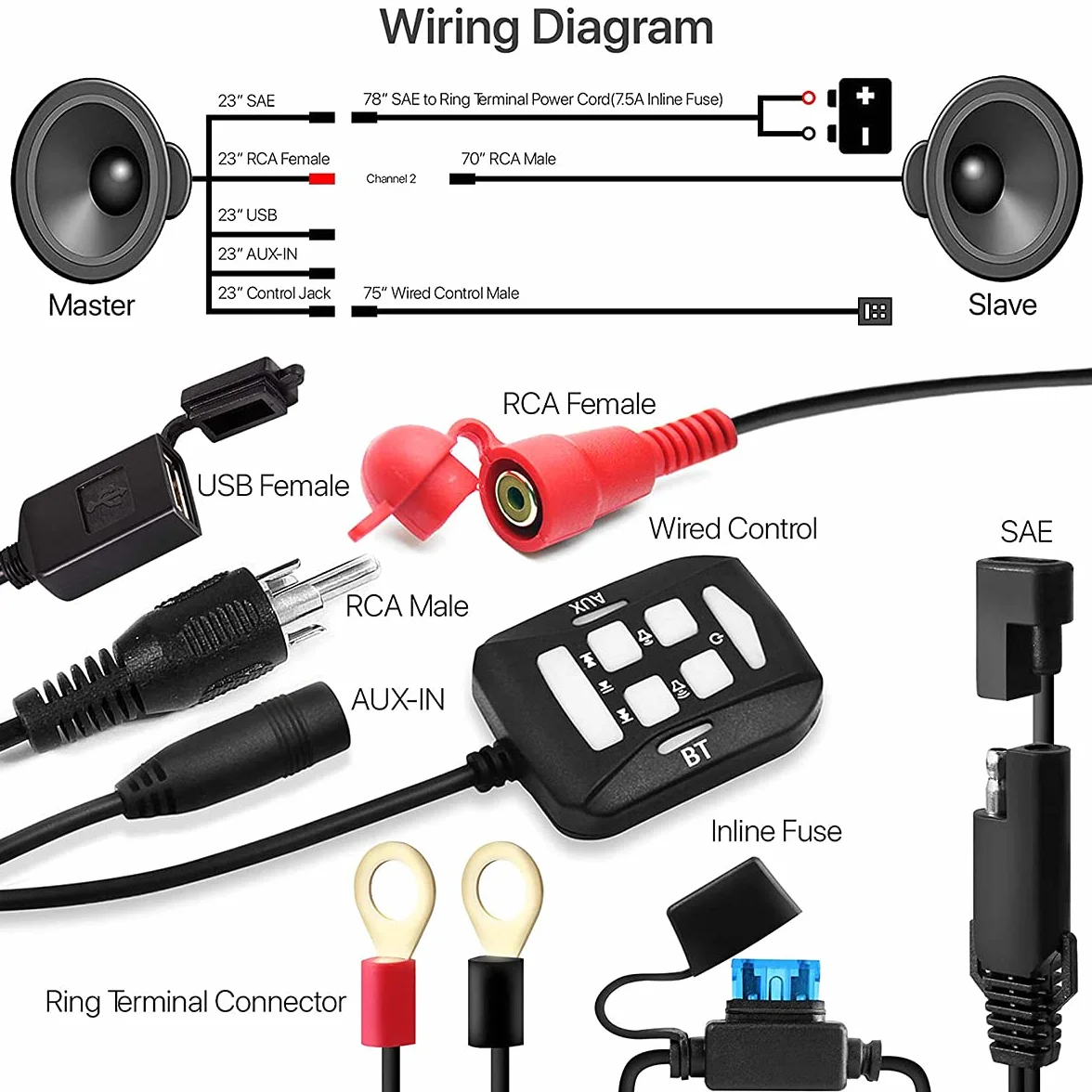 Wbudowany wzmacniacz 600 W Bluetooth motocyklowy system audio USB AUX MP3 chromowany
