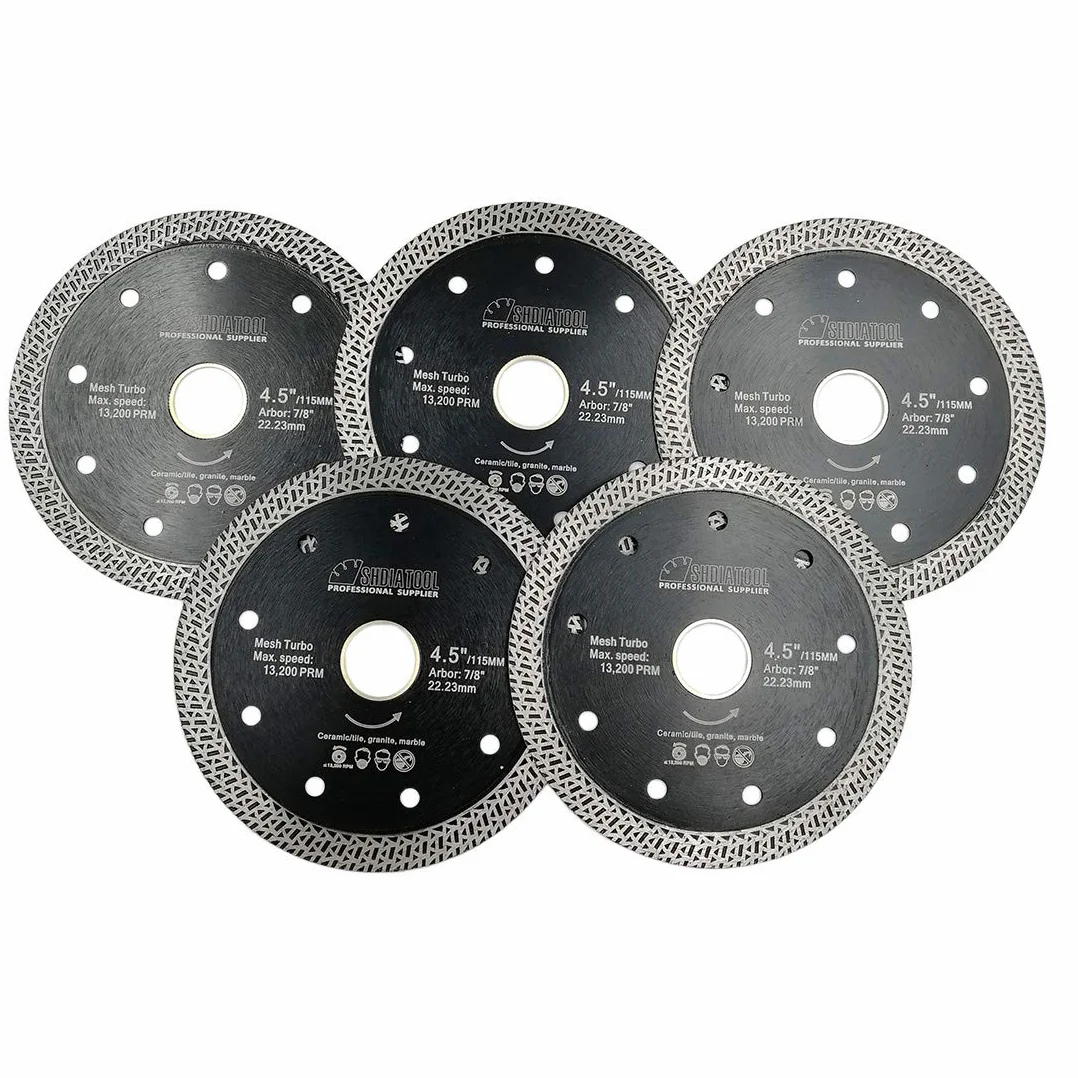 SHDIATOOL Tarcza do cięcia diamentowego 5 szt. 4,5 cala / 115 mm brzeszczot piły z siatką Turbo do płytek porcelanowych ceramicznych granitowych marmur
